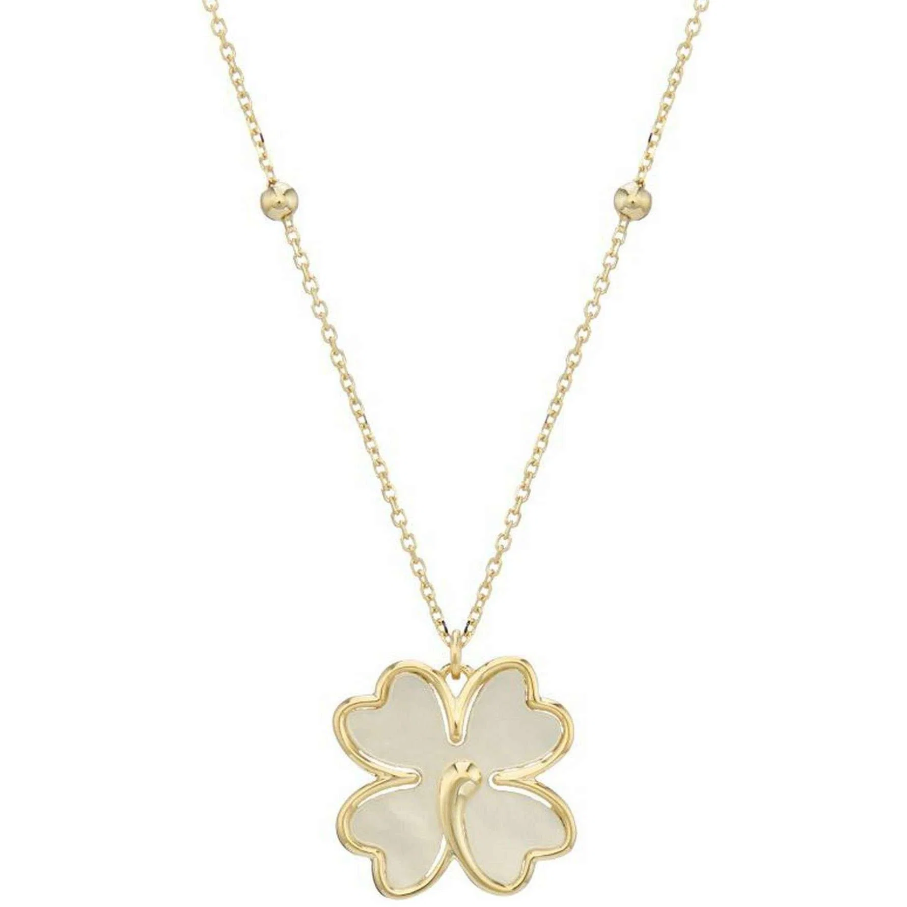 Mark Milton Mother of Pearl Clover Pendant - Yellow Gold/White