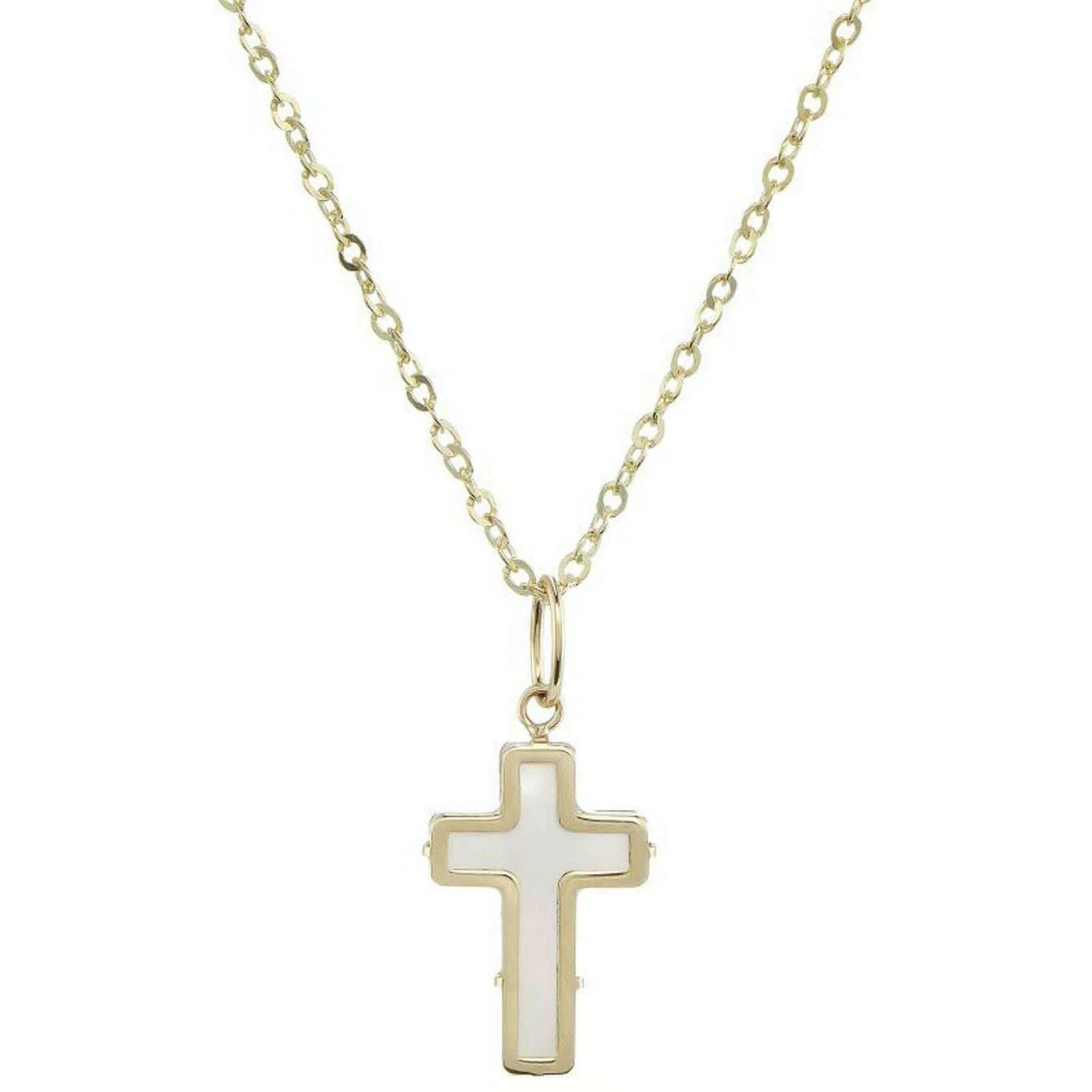 Mark Milton Mother of Pearl Cross Pendant - Yellow Gold/White