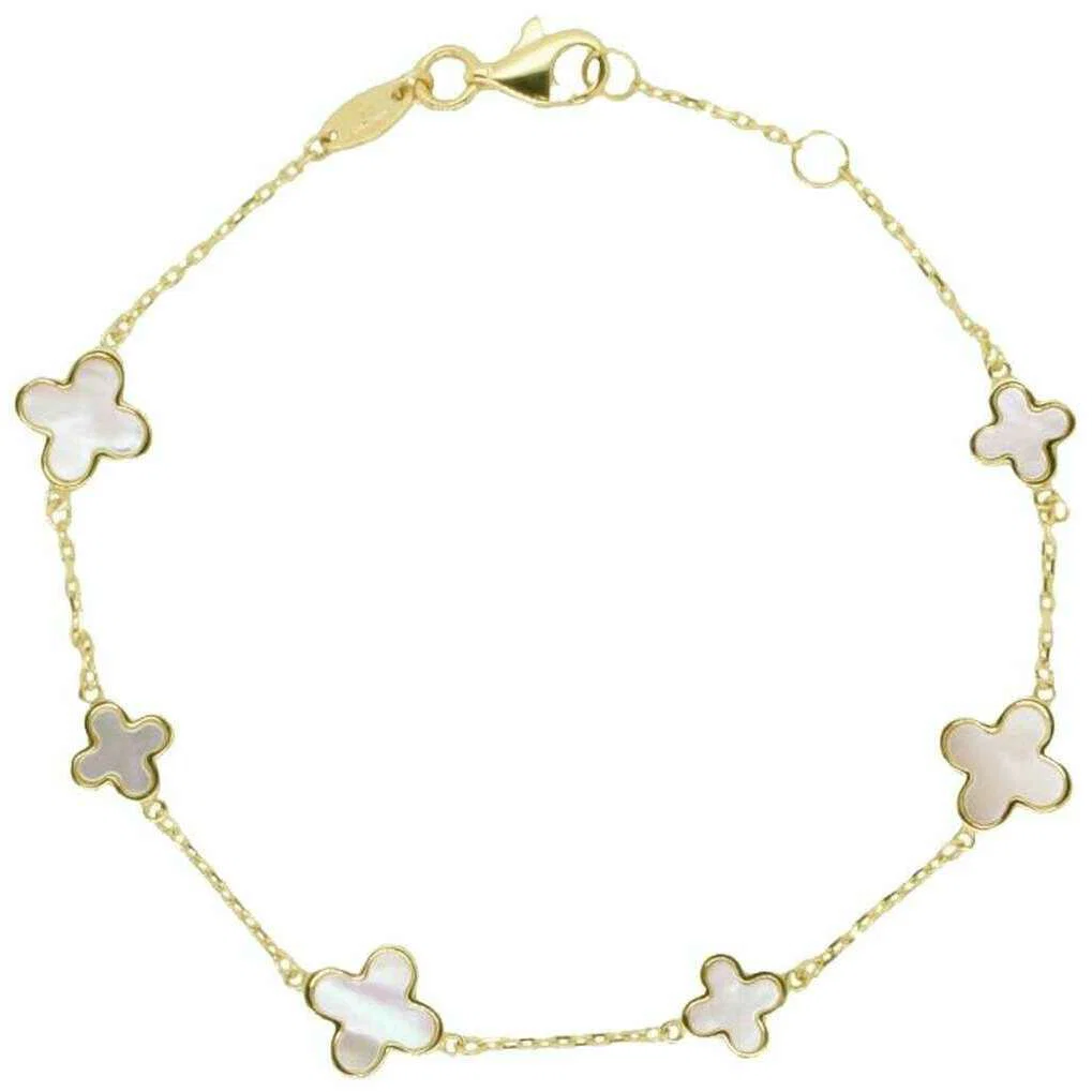 Mark Milton Mother of Pearl Flower Bracelet - Yellow Gold/White