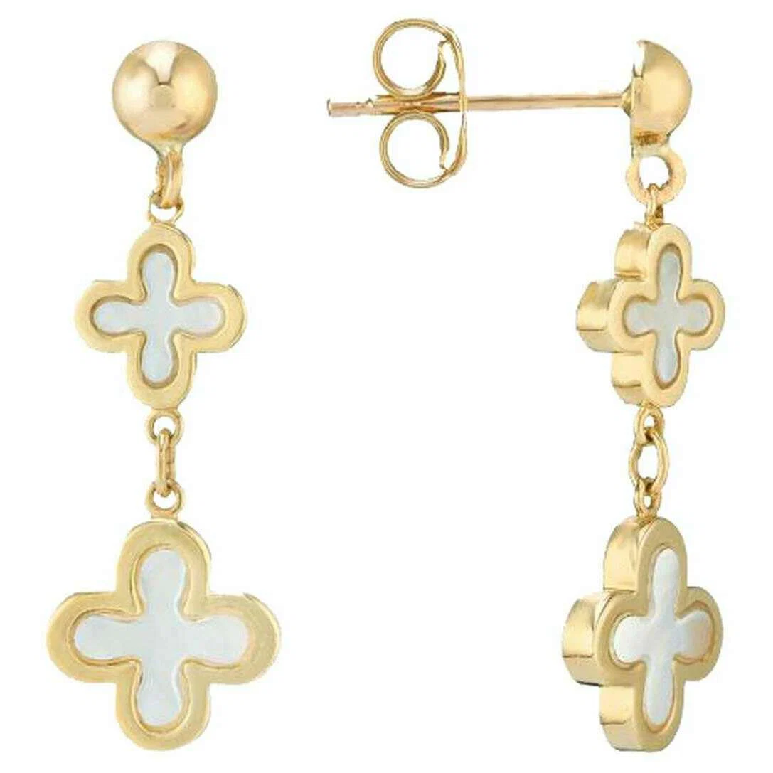 Mark Milton Mother of Pearl Flower Drop Earrings - Yellow Gold/white