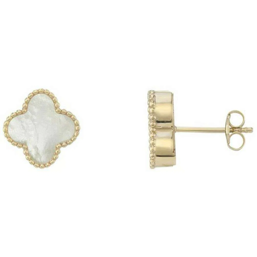 Mark Milton Mother of Pearl Flower Earrings - Yellow Gold/White
