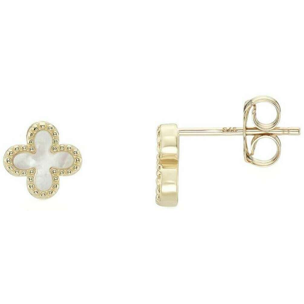 Mark Milton Mother of Pearl Flower Stud Earrings - Yellow Gold/White