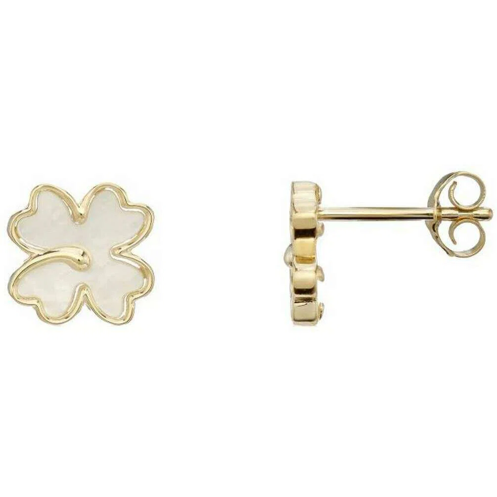 Mark Milton Mother of Pearl Four Leaf Clover Stud earrings - Yellow Gold/White