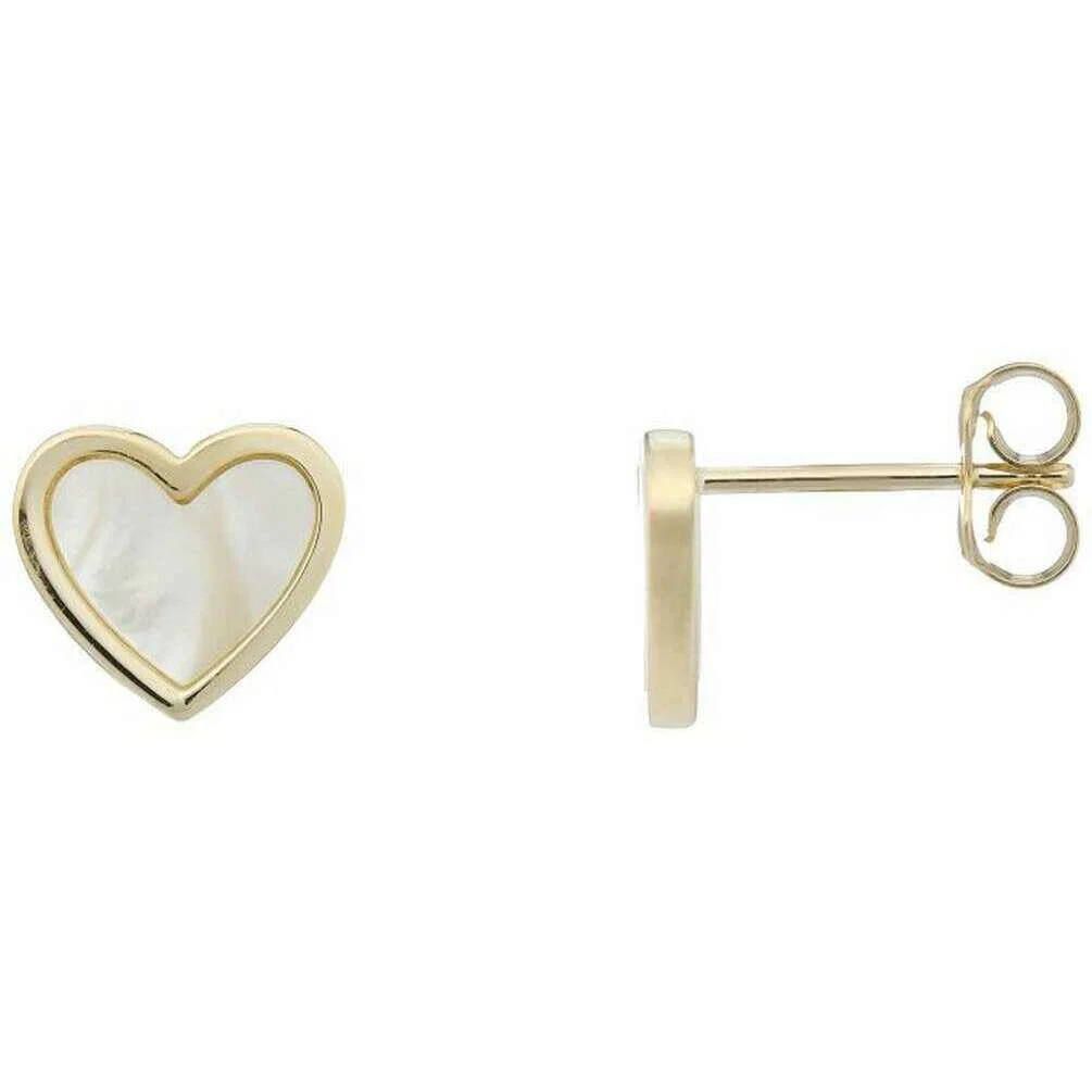 Mark Milton Mother of Pearl Heart Earrings - Yellow Gold/White
