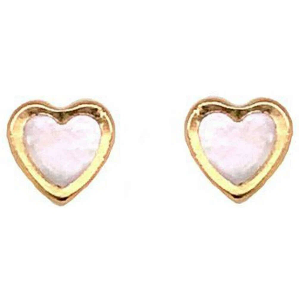 Mark Milton Mother Of Pearl Heart Studs - Yellow Gold/White