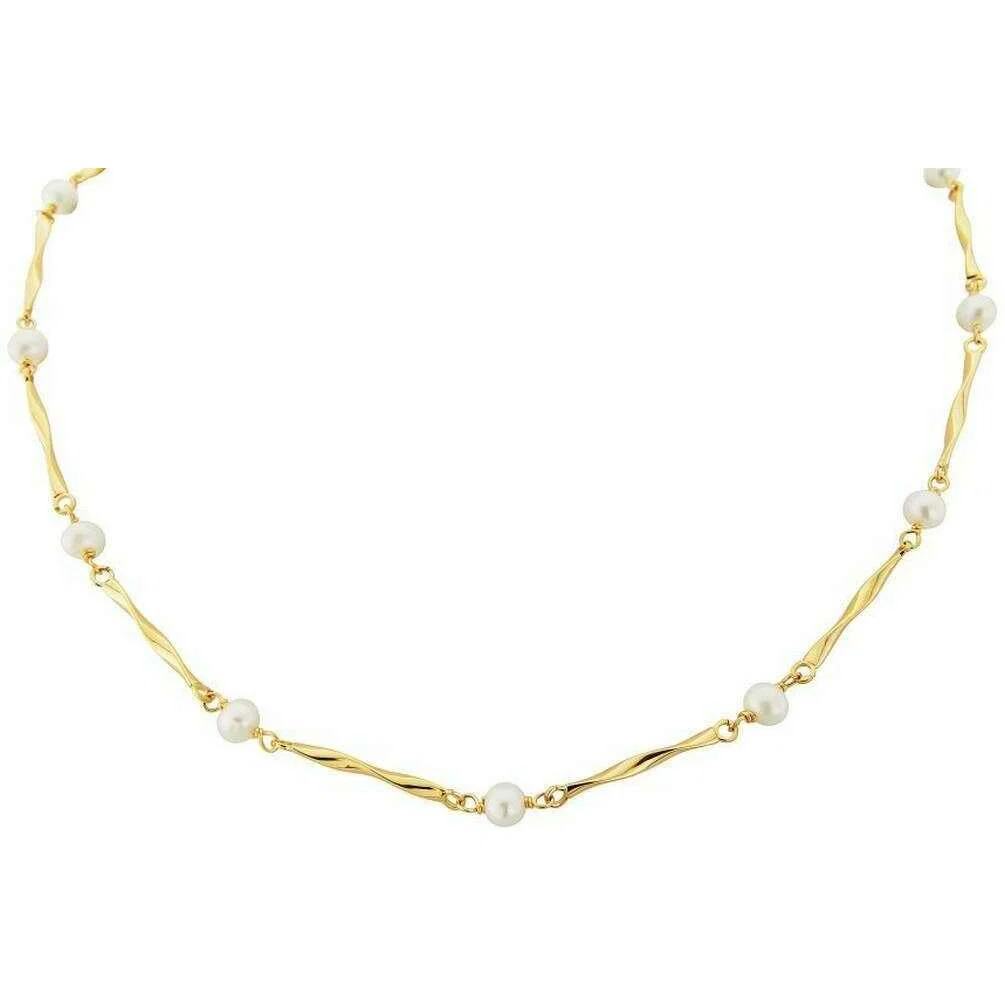 Mark Milton Pearl Twist Link Necklace - Yellow Gold/White