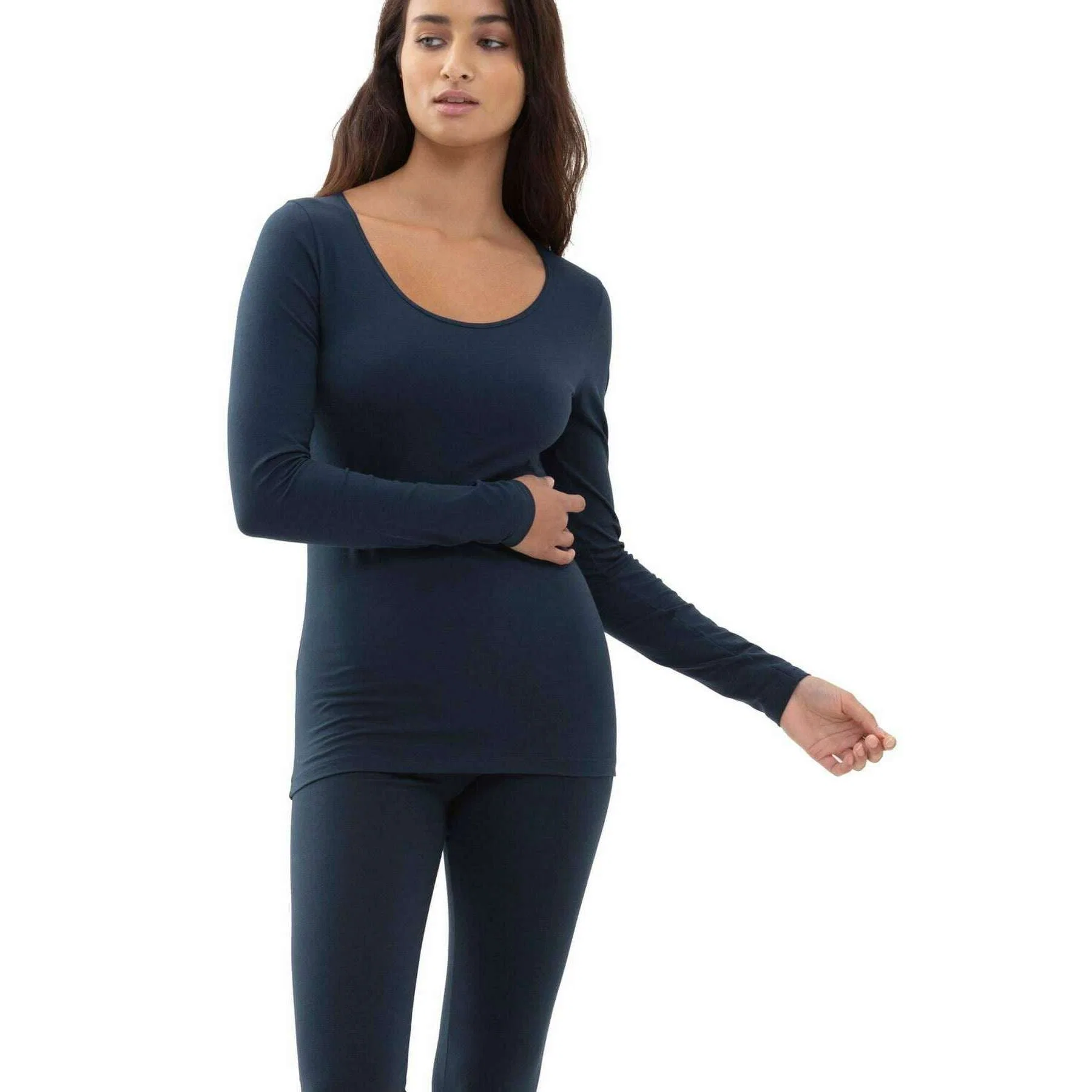 Mey Cotton Pure Long-Sleeved Top - Night Blue - Image 2