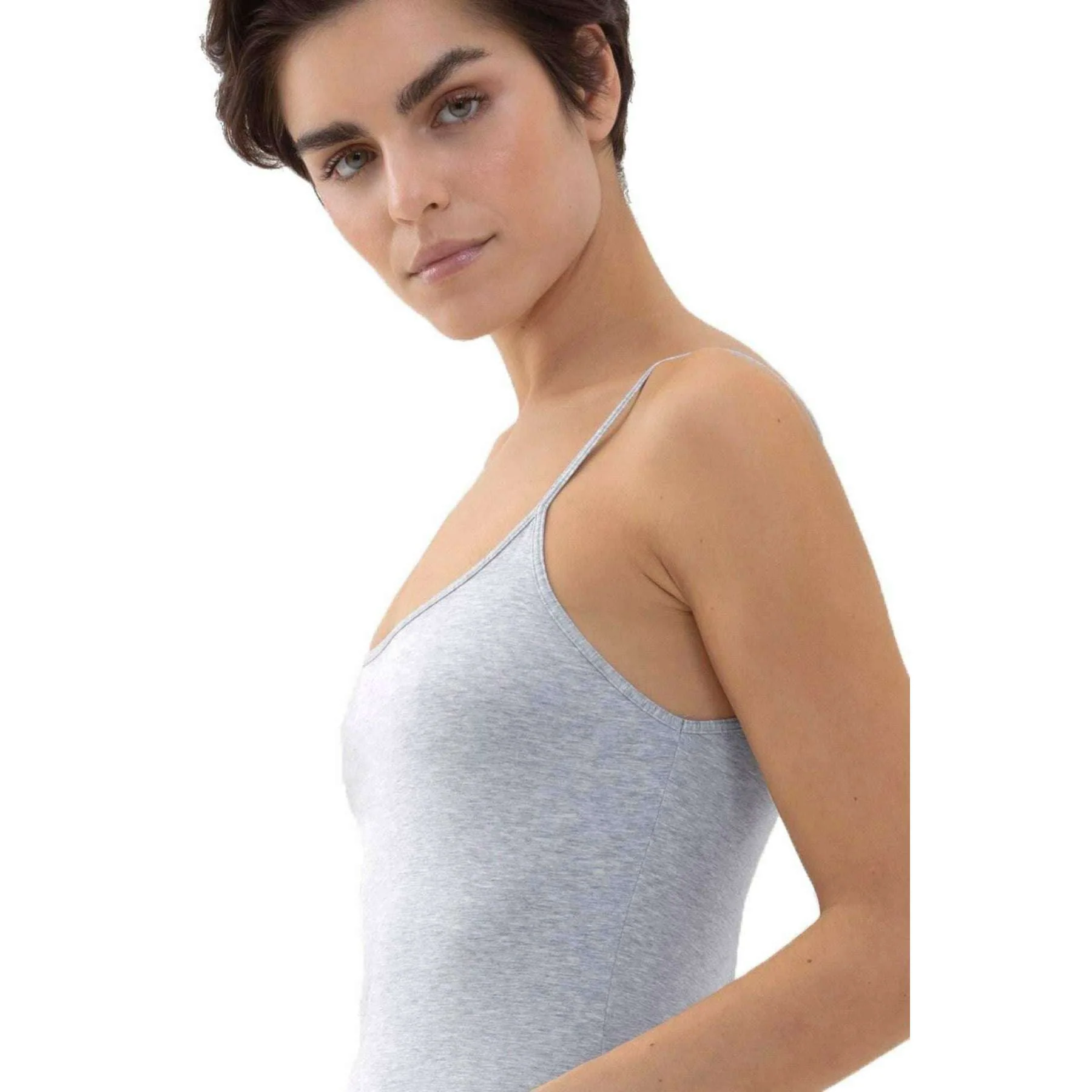 Mey Cotton Pure Spaghetti Vest Top - Light Grey Melange - Image 5
