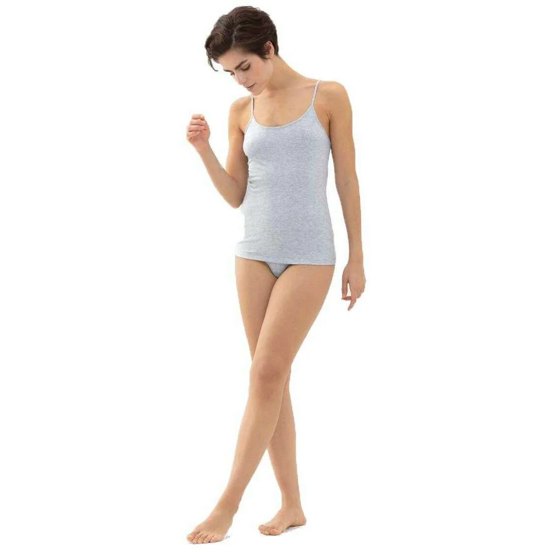 Mey Cotton Pure Spaghetti Vest Top - Light Grey Melange - Image 6