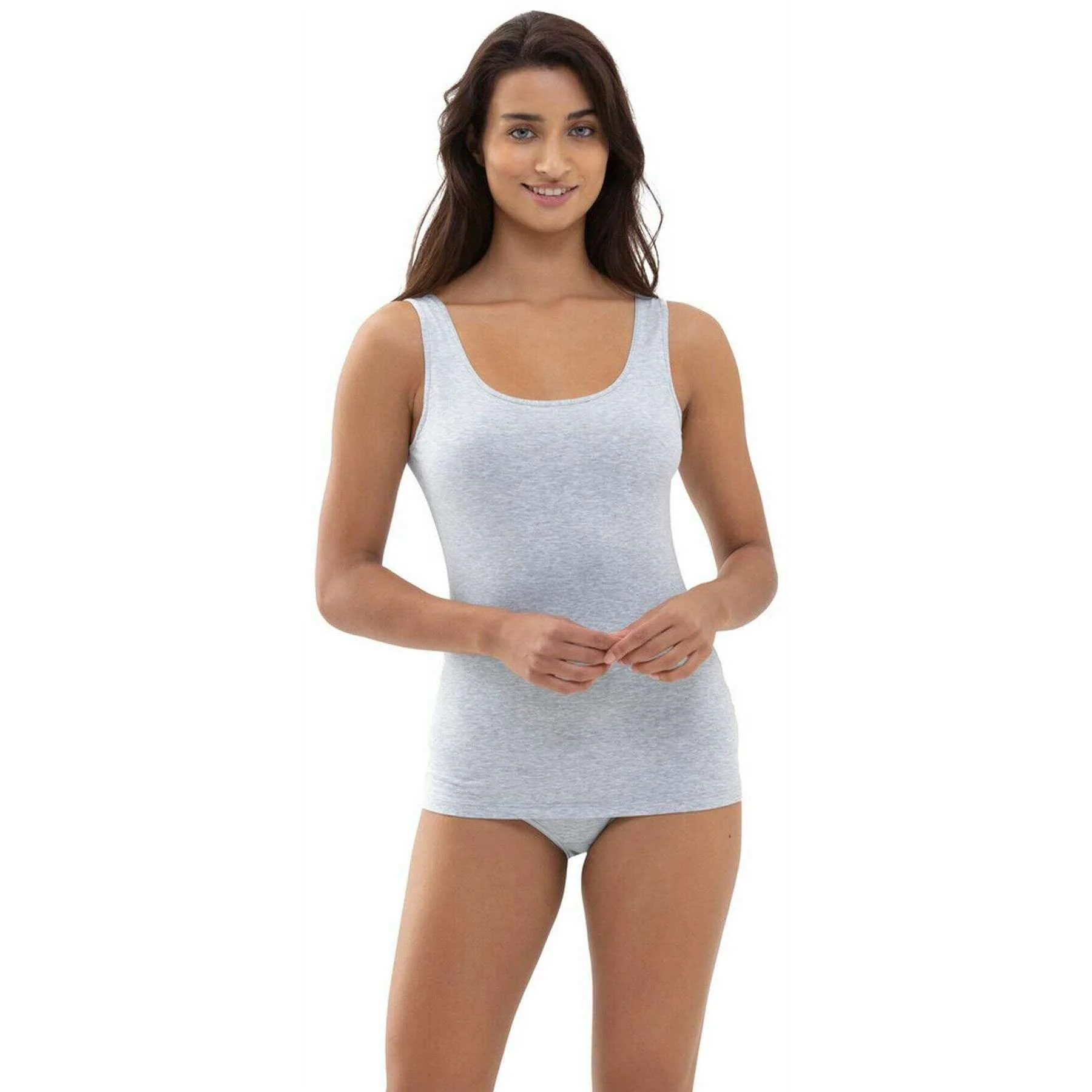 Mey Cotton Pure Vest Top - Light Grey Melange - Image 2