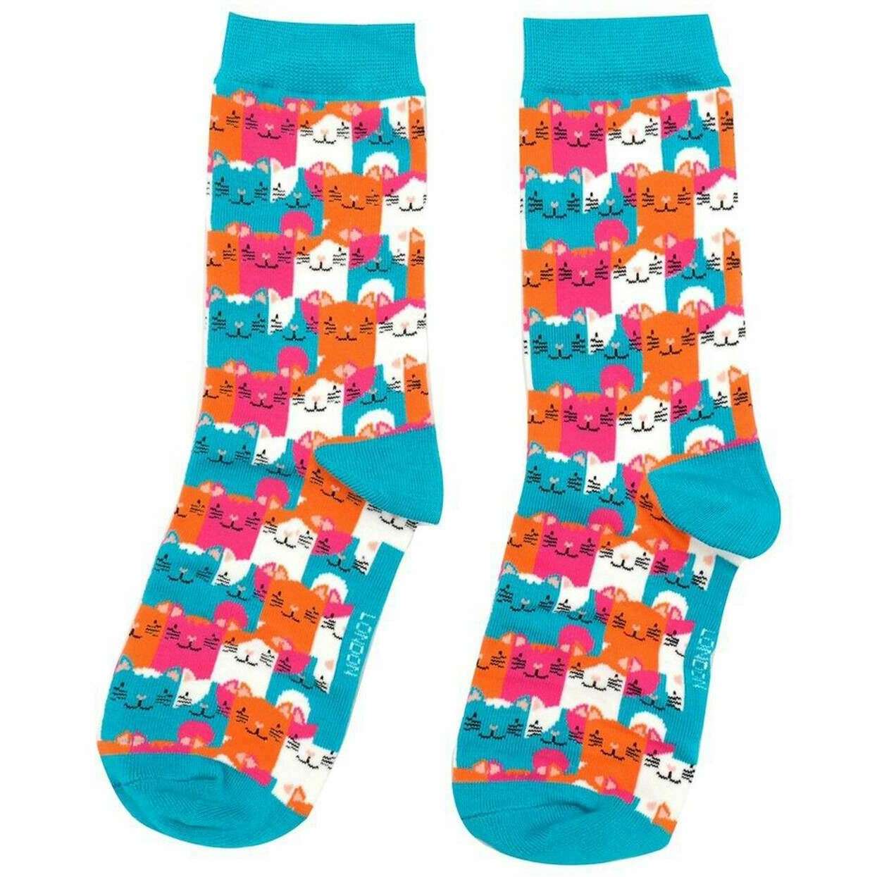 Miss Sparrow London 3 Pack Happy Cats Sock Box - Pink/Blue - Image 3