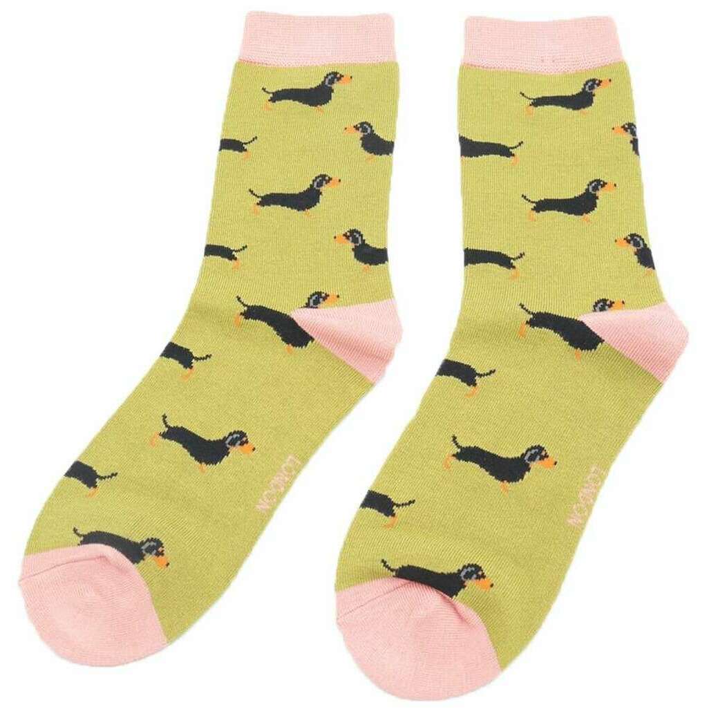 Miss Sparrow London 3 Pack Little Sausage Dogs Sock Box - Blue/Green/Yellow - Image 3