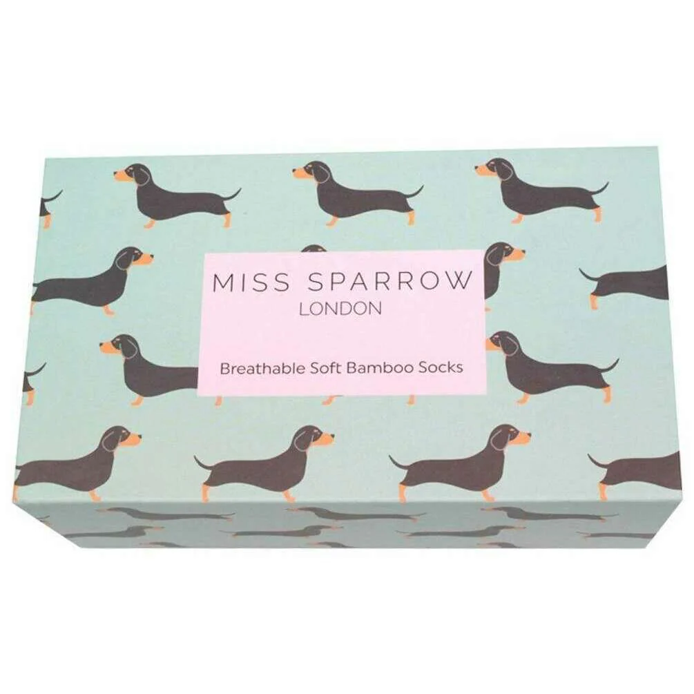 Miss Sparrow London 3 Pack Little Sausage Dogs Sock Box - Blue/Green/Yellow - Image 5