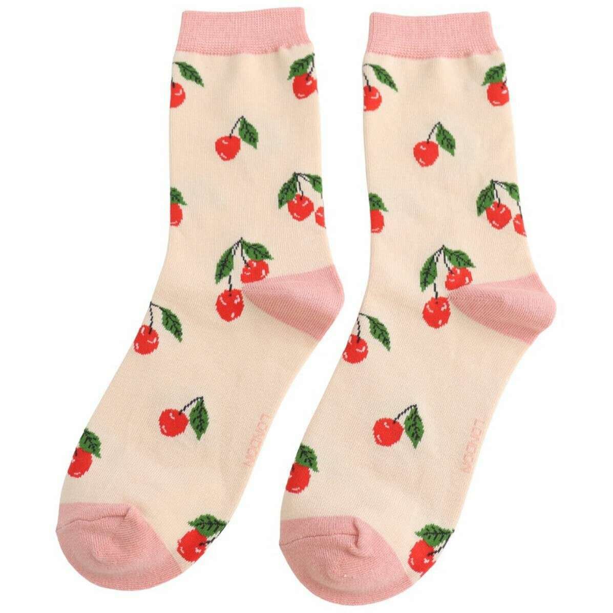 Miss Sparrow London Cherries Bamboo Socks - Cream