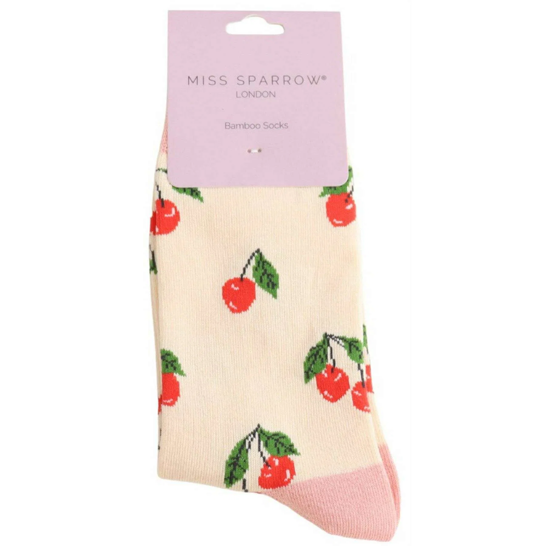 Miss Sparrow London Cherries Bamboo Socks - Cream - Image 2