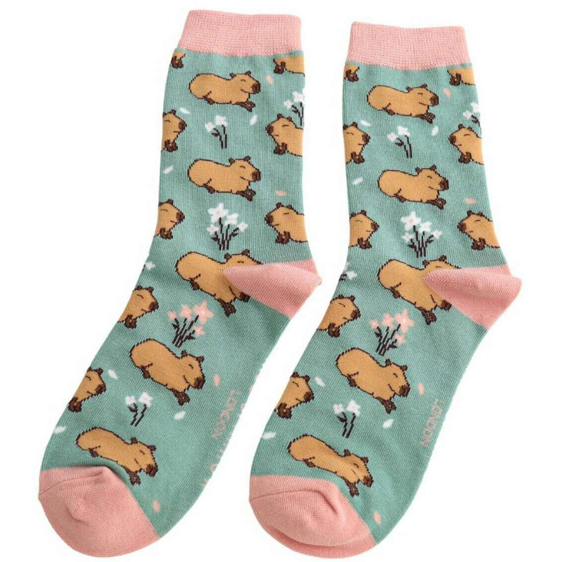Miss Sparrow London Cute Capybara Bamboo Socks - Green