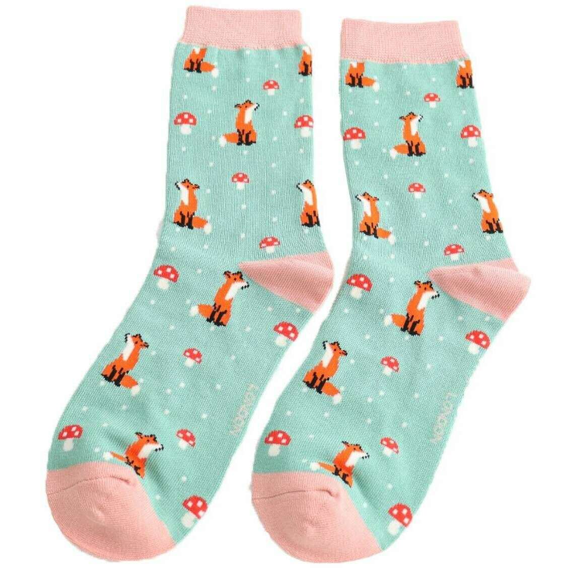 Miss Sparrow London Fox and Toadstool Bamboo Socks - Green