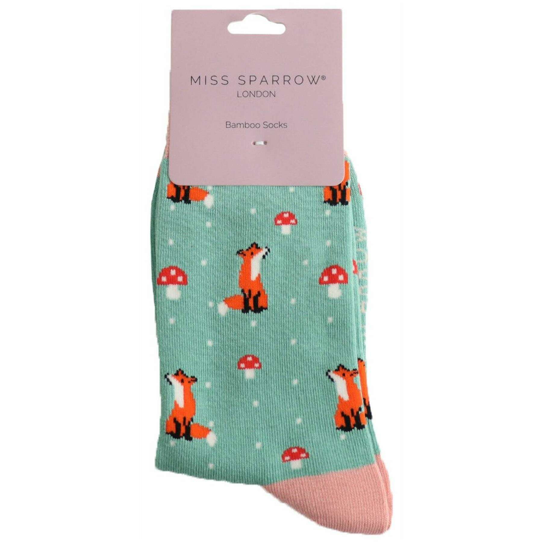 Miss Sparrow London Fox and Toadstool Bamboo Socks - Green - Image 2
