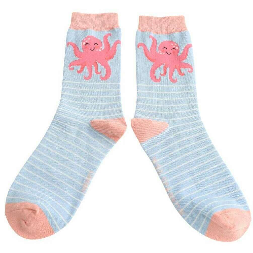 Miss Sparrow London Pink Octopus Bamboo Socks - Powder Blue - Image 2