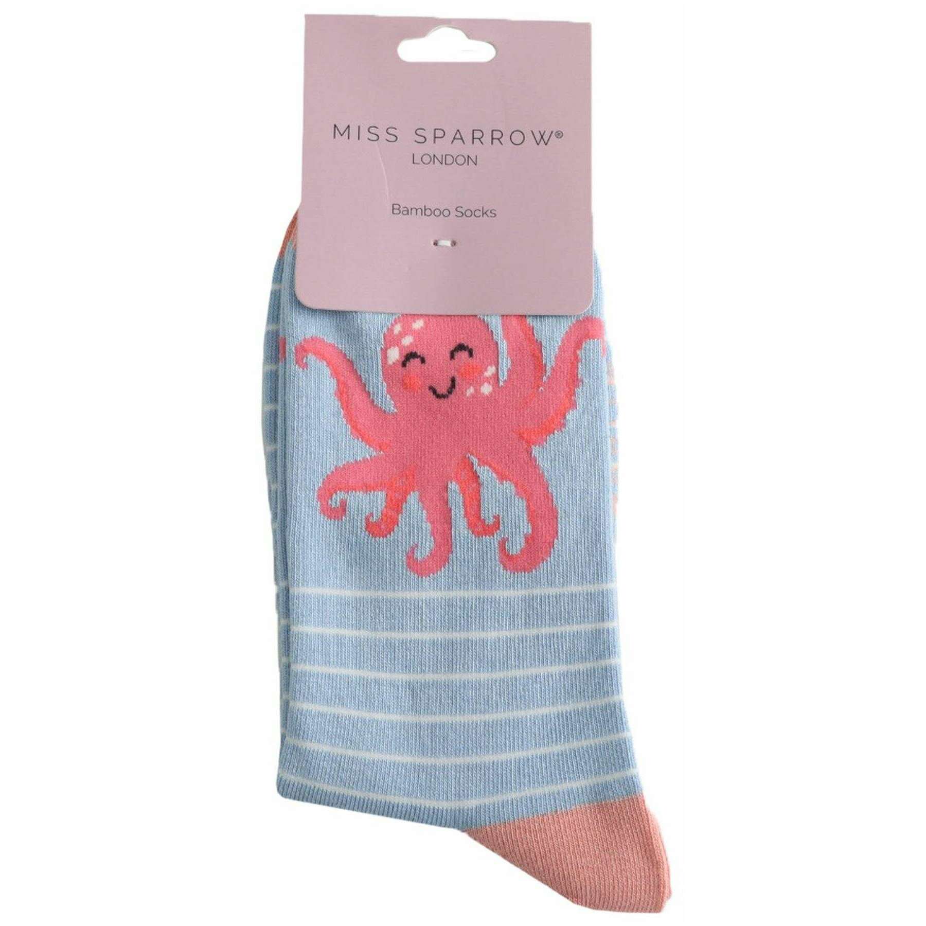 Miss Sparrow London Pink Octopus Bamboo Socks - Powder Blue - Image 3