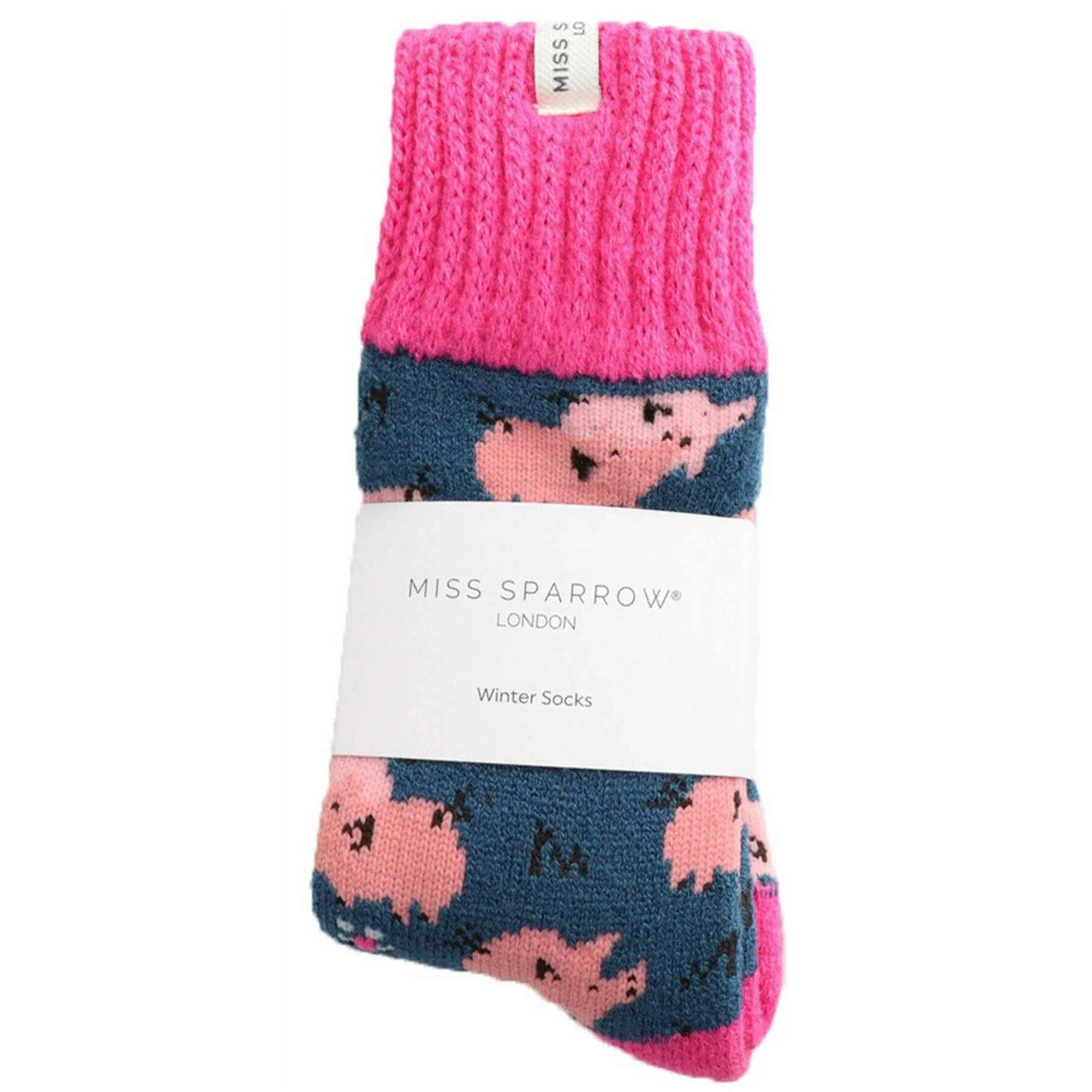 Miss Sparrow London Pretty Pigs Winter Socks - Navy - Image 3