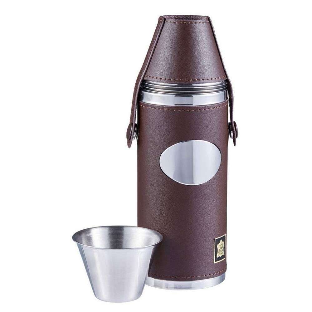 Orton West 8oz 4 Cup Hunting Flask - Brown