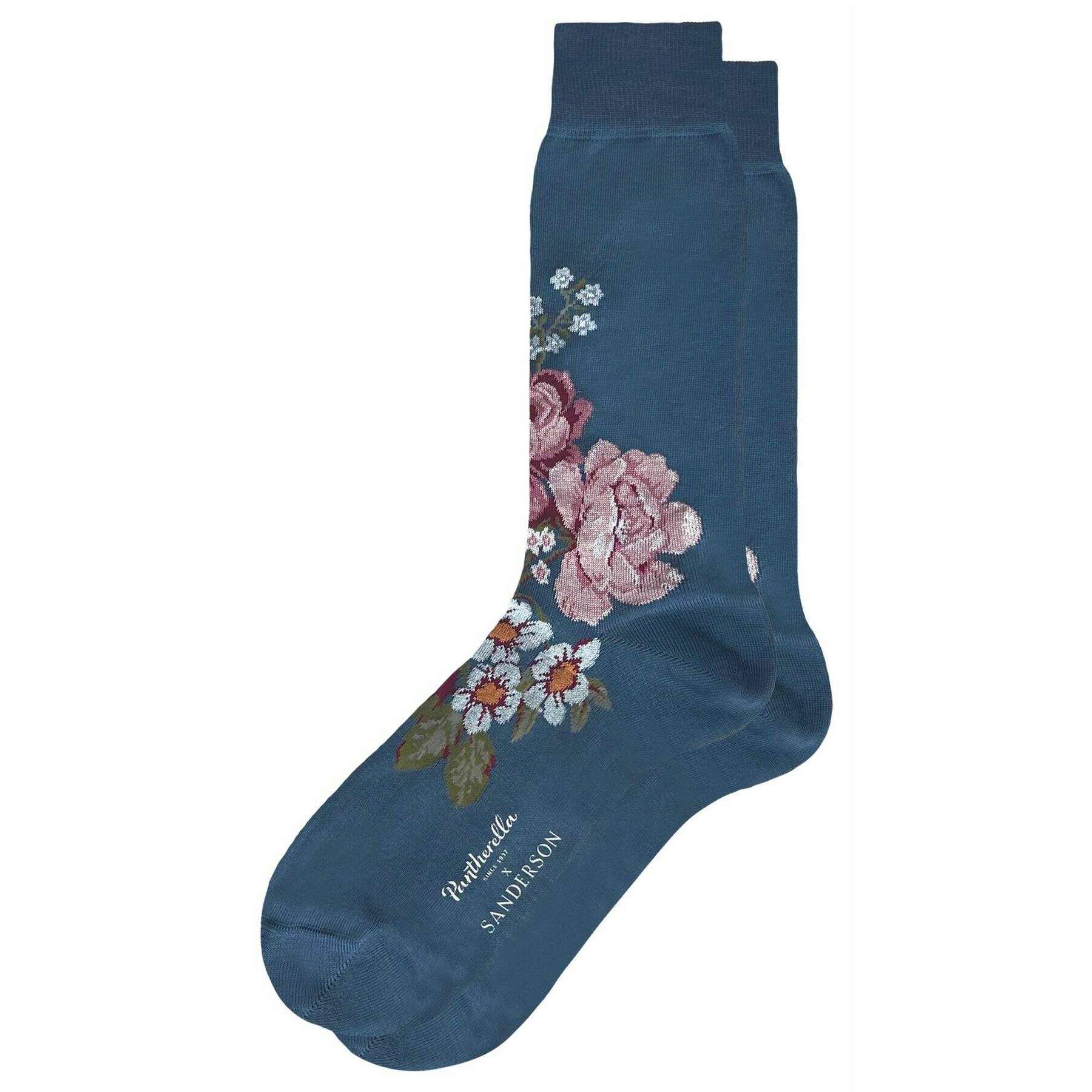 Pantherella Hykenham Floral Cotton Fil D'Ecosse Socks - Inkwood Blue