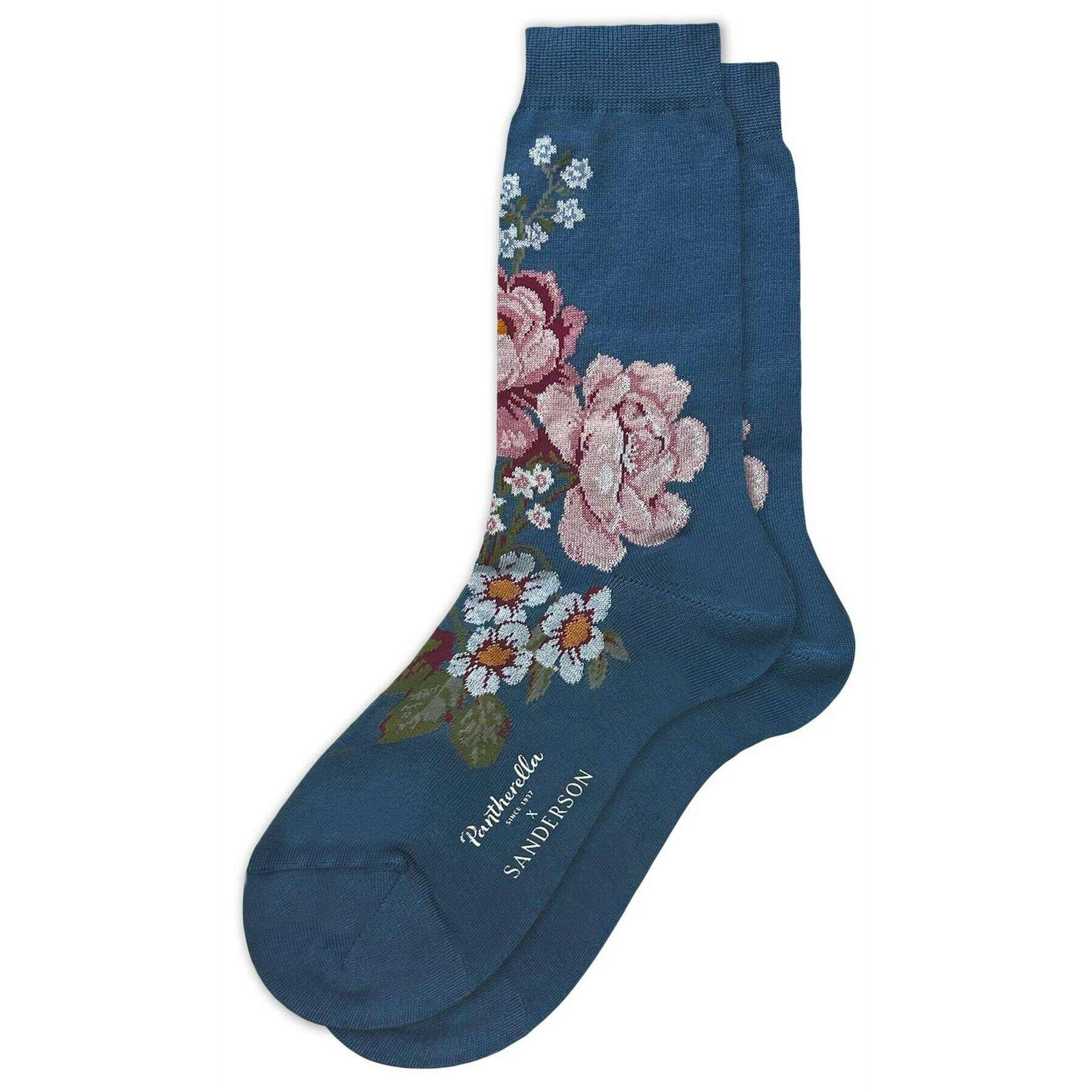 Pantherella Hykenham Floral Cotton Fil D'Ecosse Socks - Inkwood Blue