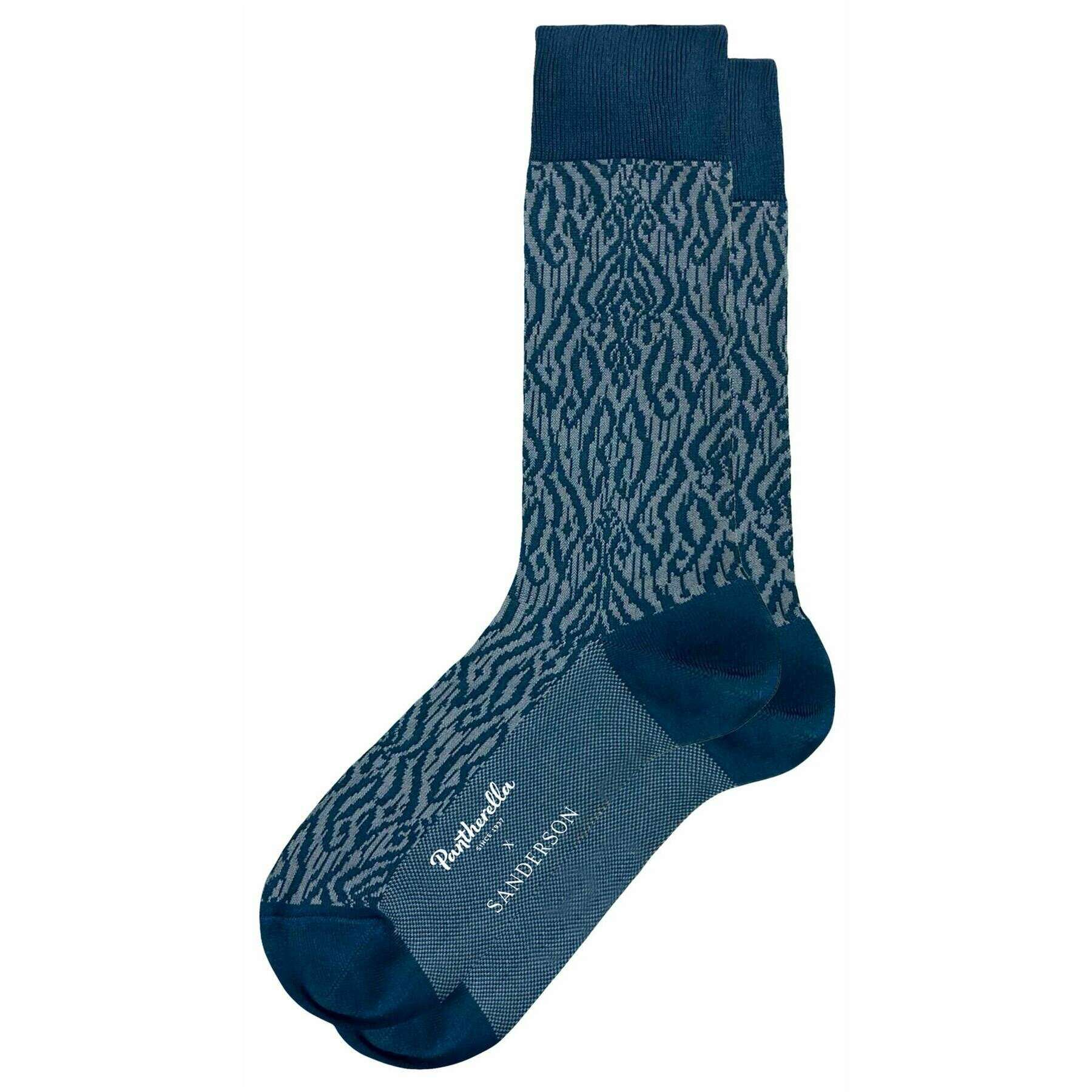 Pantherella Kasuri Jacquard Cotton Fil D'Ecosse Socks - Kingfisher Blue