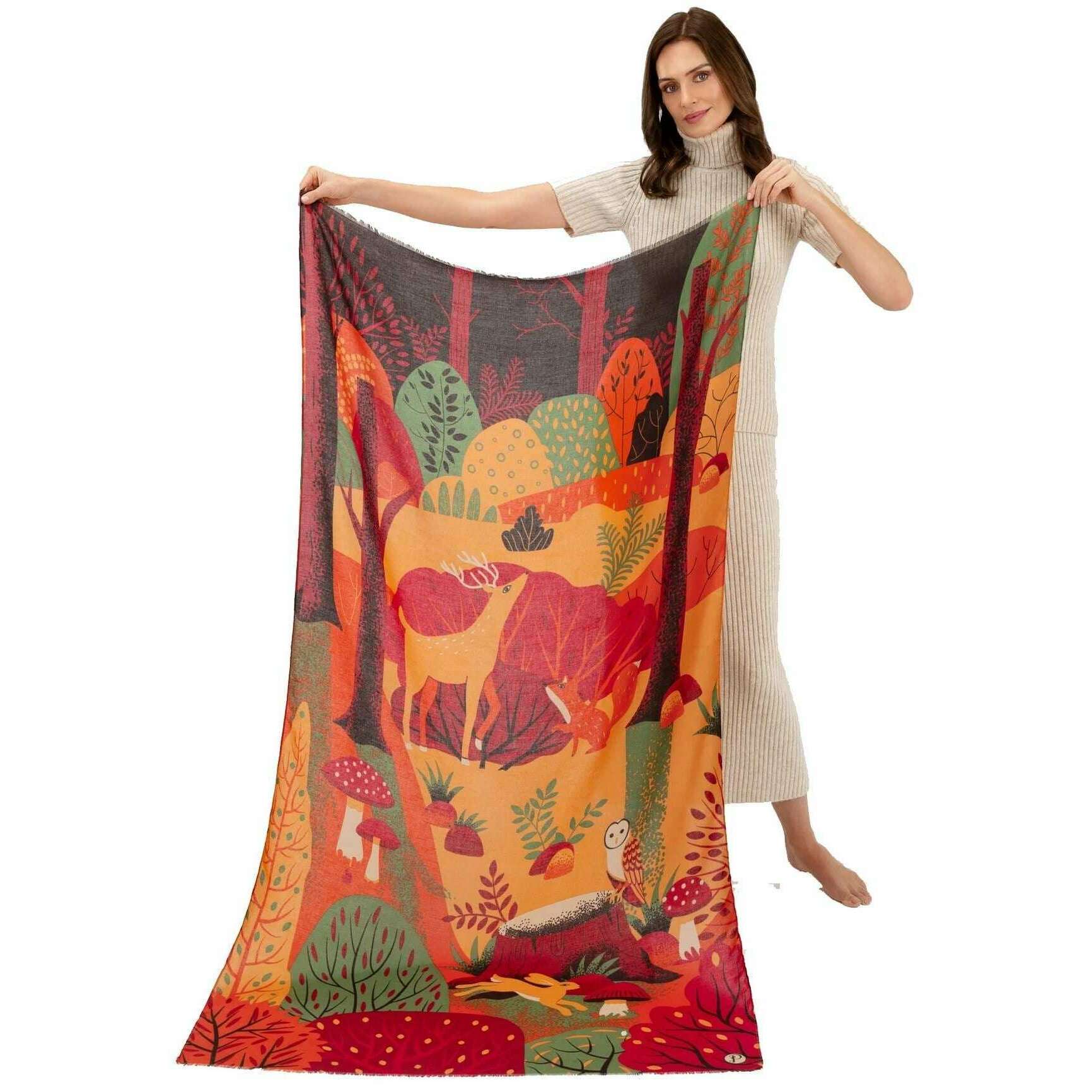 Powder Autumn Forest Friends Print Scarf - Orange