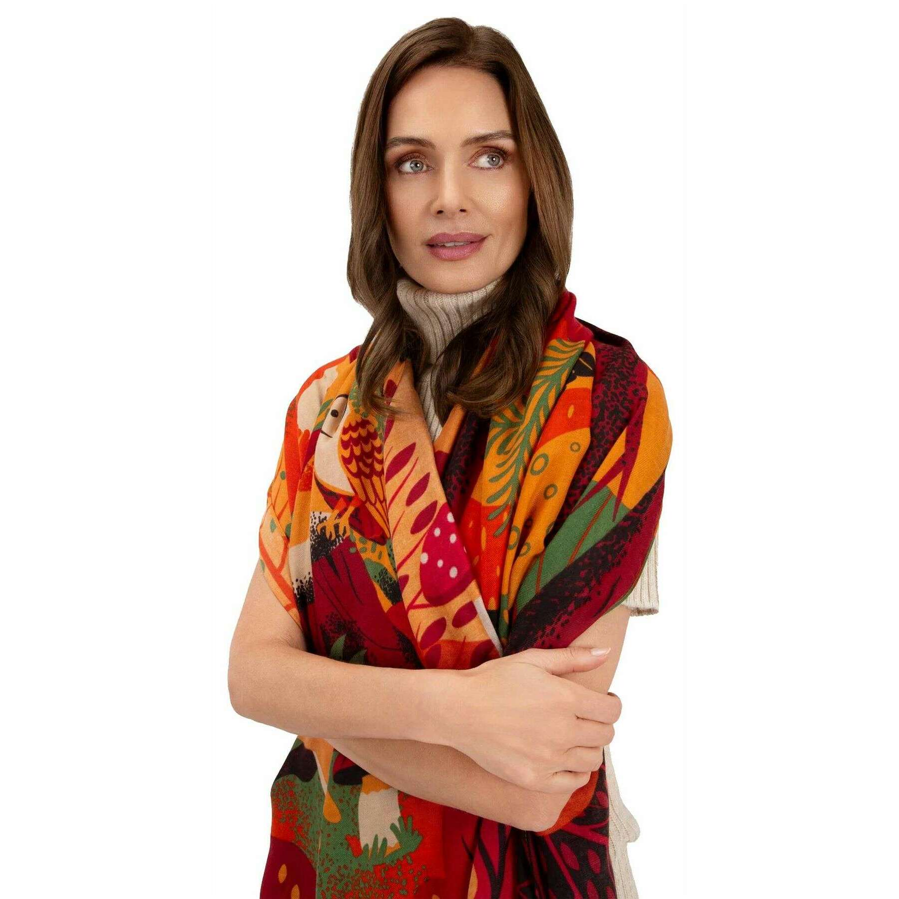 Powder Autumn Forest Friends Print Scarf - Orange - Image 2