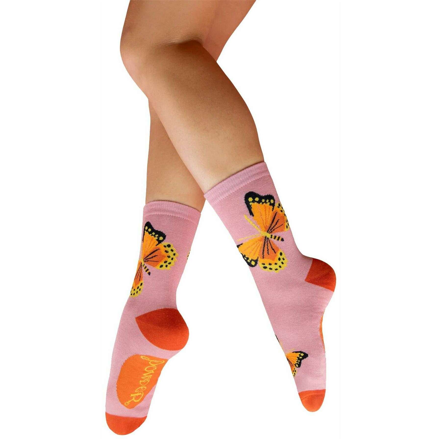 Powder Beautiful Butterflies Ankle Socks - Pink/Orange/Yellow