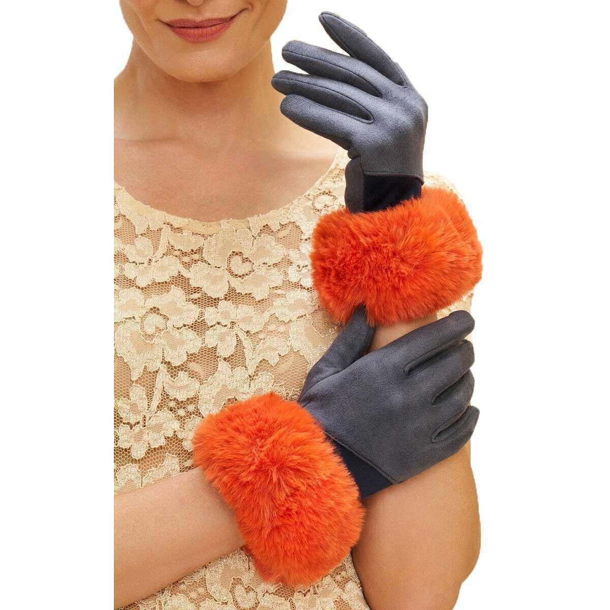 Powder Bettina Gloves - Denim Blue/Orange - Image 2