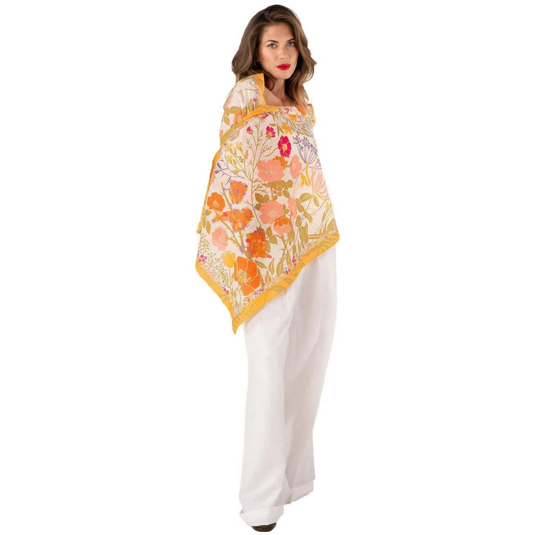 Powder Birds in Bloom Cotton Scarf - Yellow/Cream/Beige