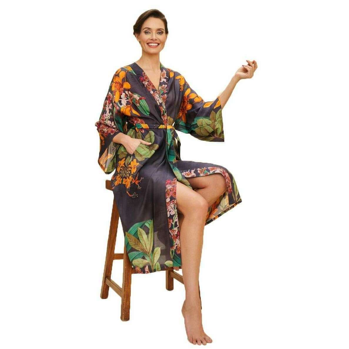 Powder Botany Bliss Kimono Gown - Charcoal Grey - Image 2