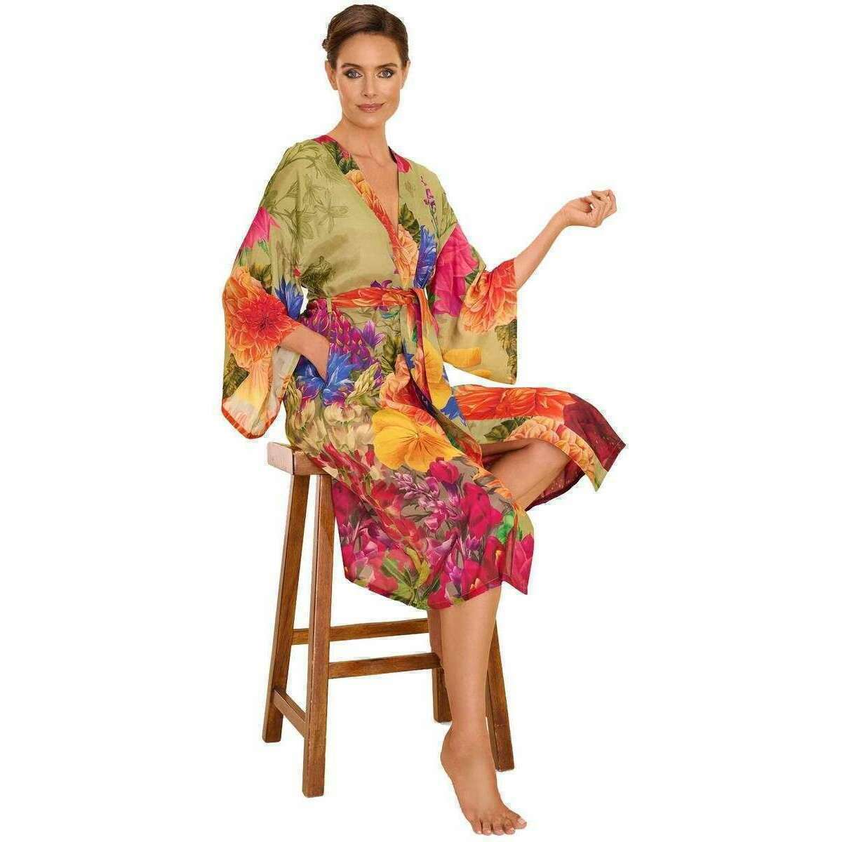 Powder Bountiful Blooms Kimono Gown - Green/Pink/Orange - Image 2