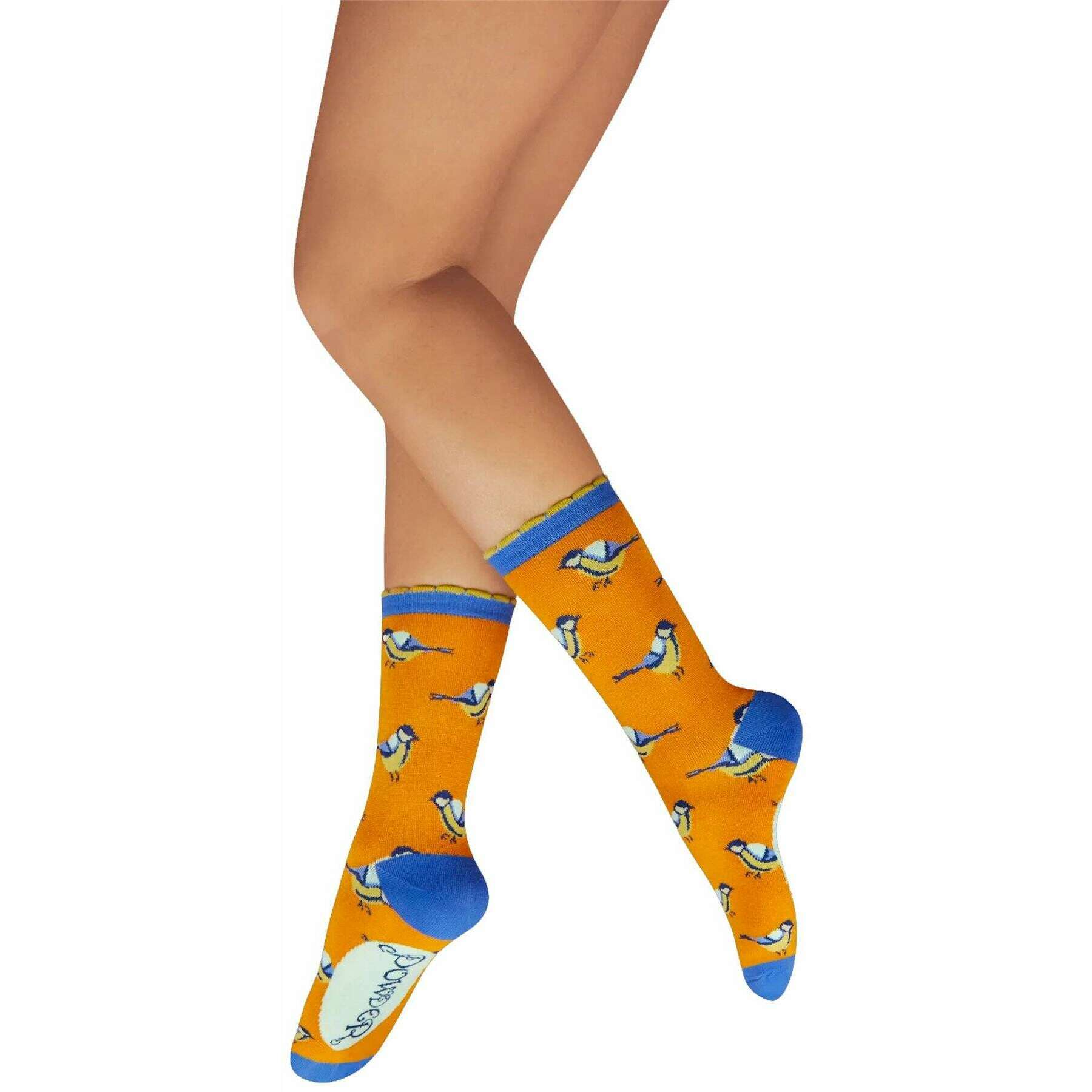 Powder Brilliant Blue Tits Ankle Socks - Orange/Blue/White