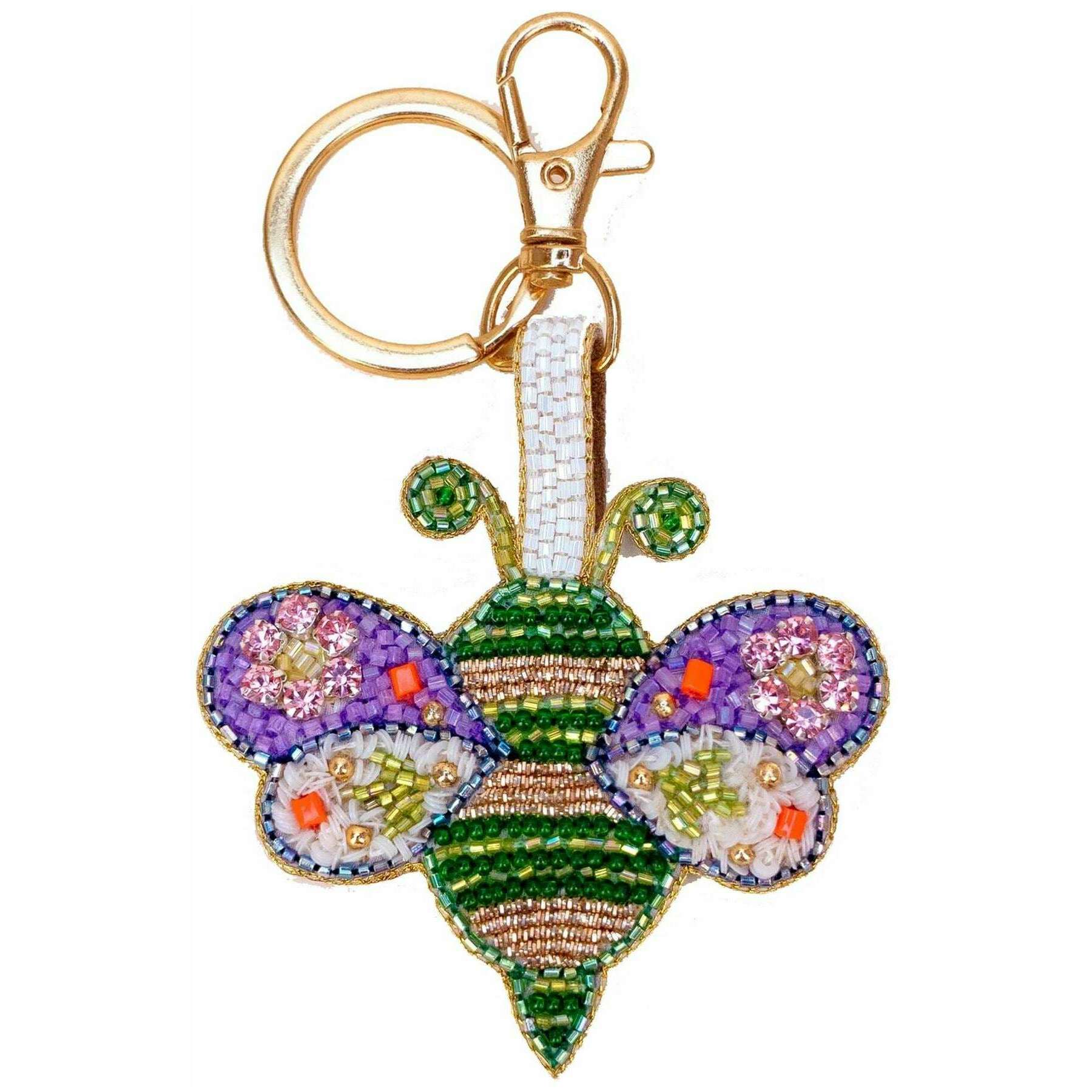 Powder Brilliant Bumblebee Beaded Keyring - Green/Purple/Cream
