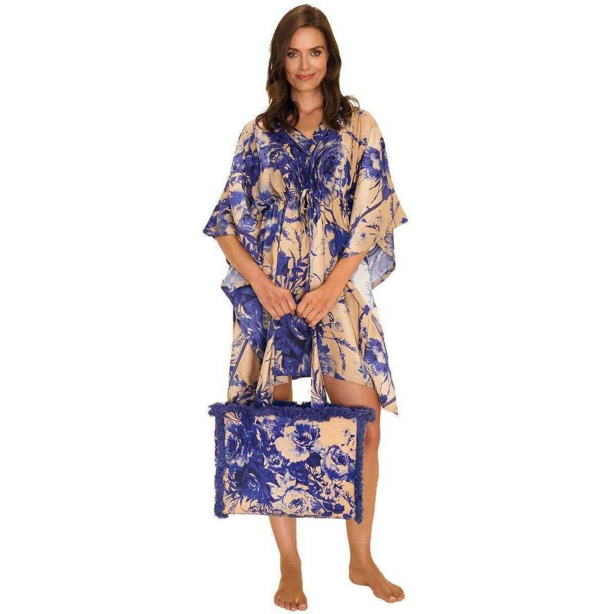 Powder China Blooms Beach Cover Up - Blue - Image 3