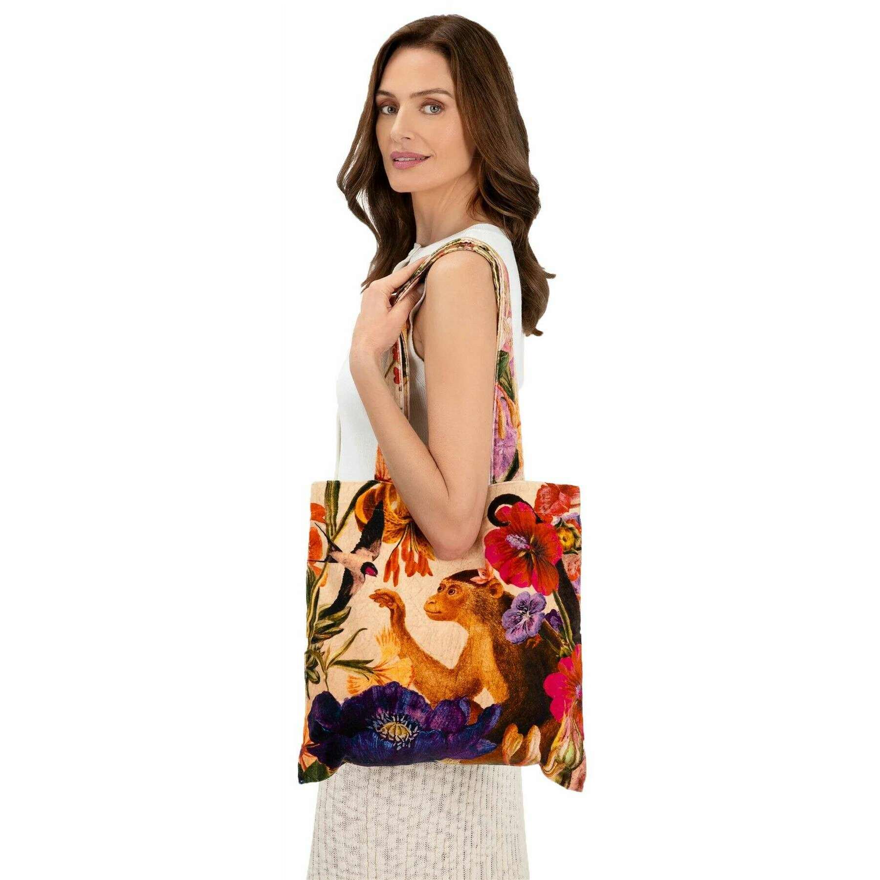 Powder Cream Posy Velvet Tote Bag - Cream