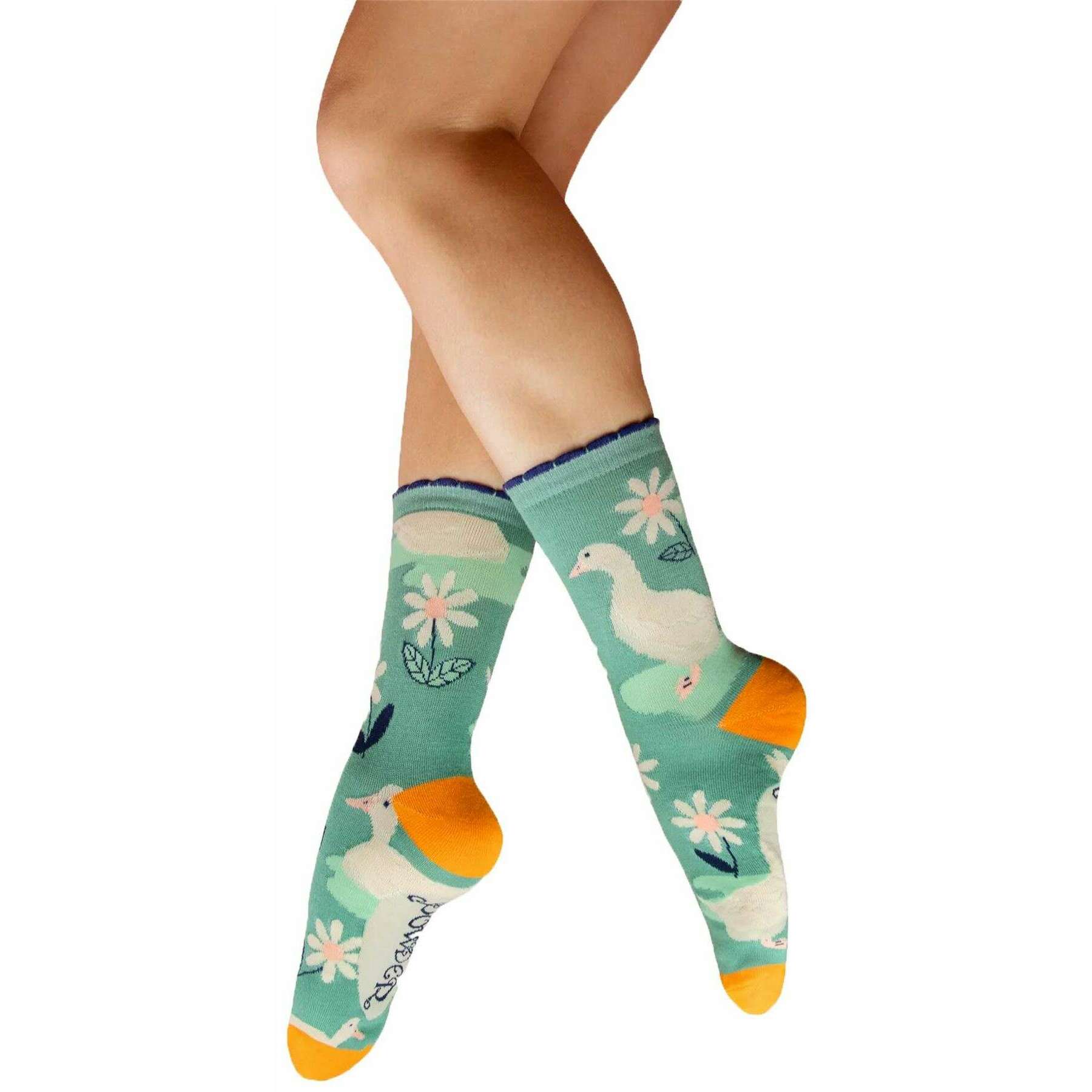 Powder Daisy Ducks Ankle Socks - Blue/Orange/Beige
