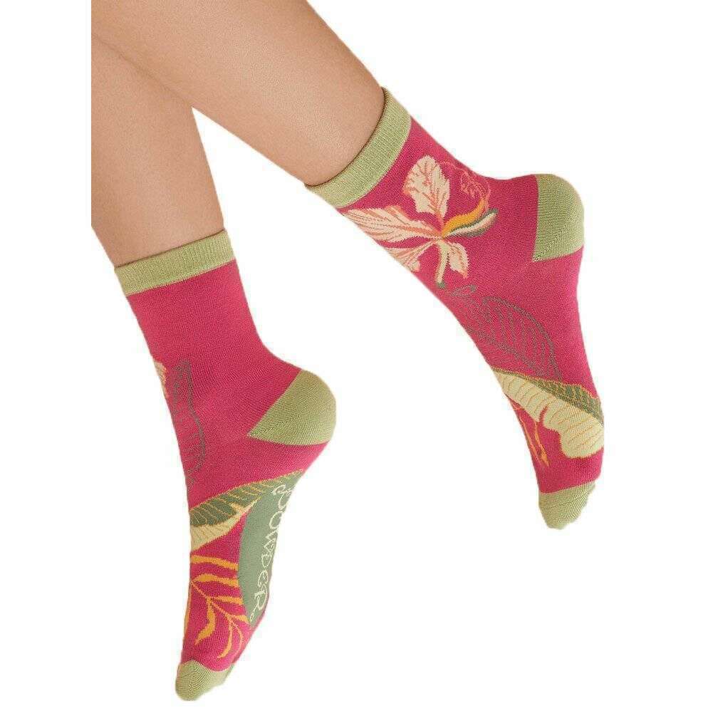 Powder Delicate Tropical Ankle Socks - Dark Rose Pink