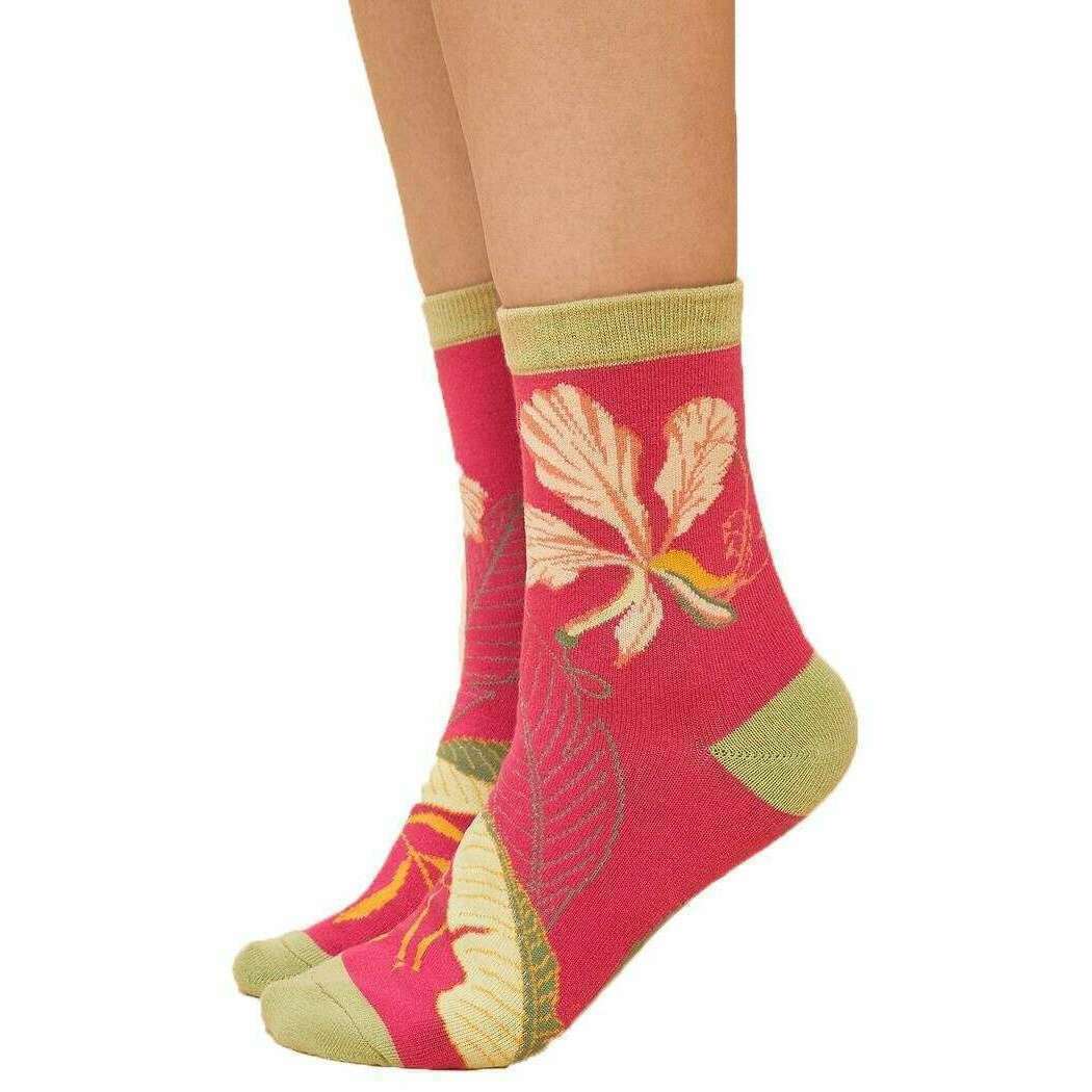 Powder Delicate Tropical Ankle Socks - Dark Rose Pink - Image 2