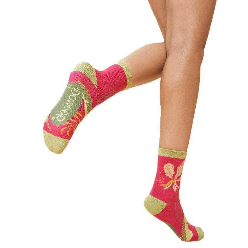 Powder Delicate Tropical Ankle Socks - Dark Rose Pink - Image 3