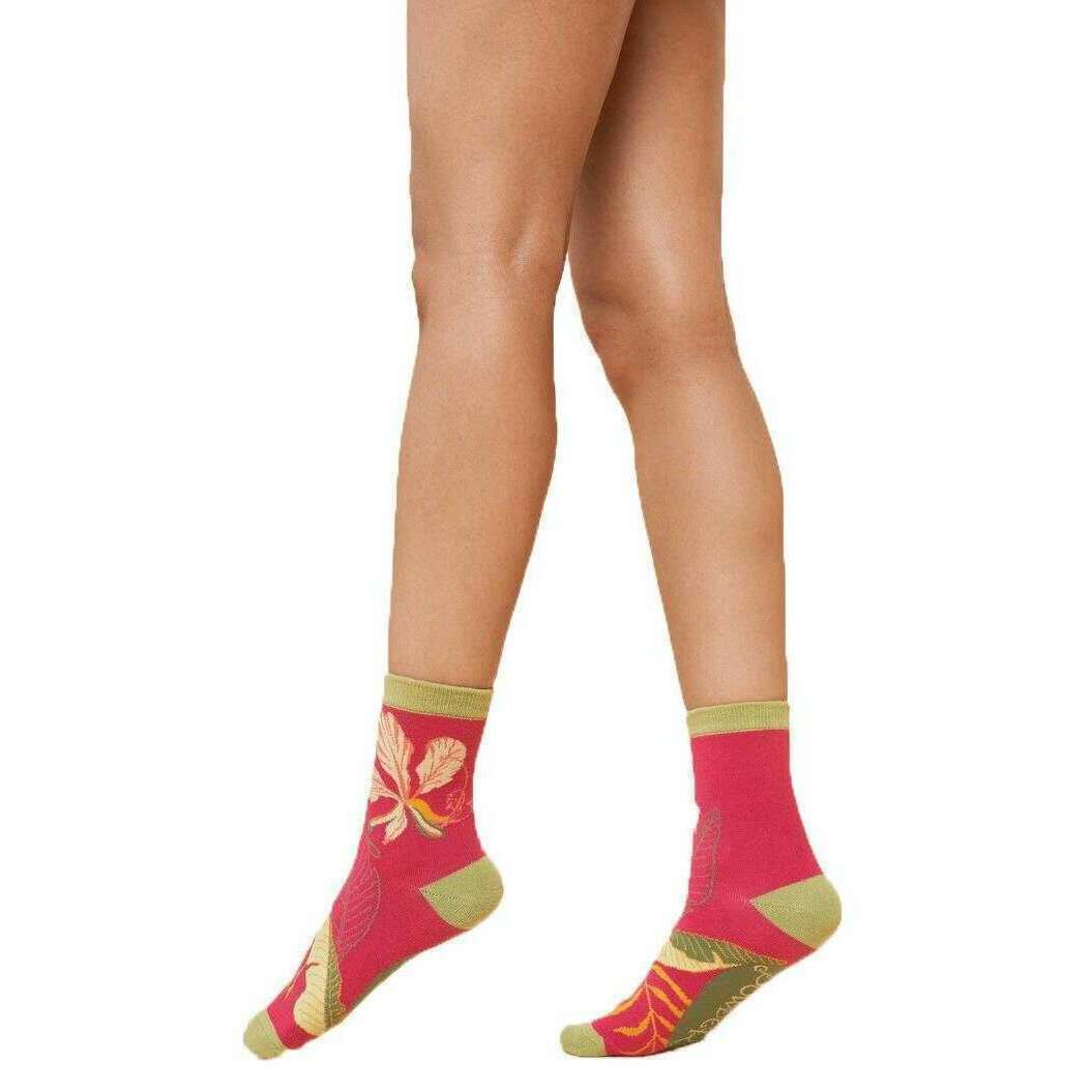 Powder Delicate Tropical Ankle Socks - Dark Rose Pink - Image 4