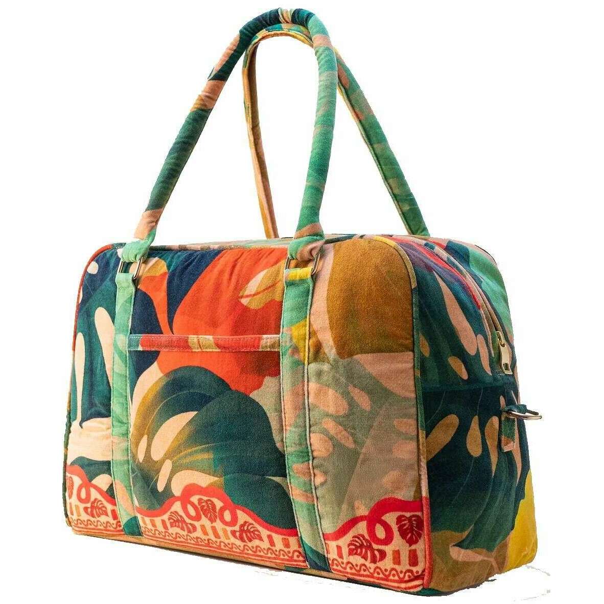 Powder Exotic Leaves Luxe Weekend Bag - Beige/Red/Green