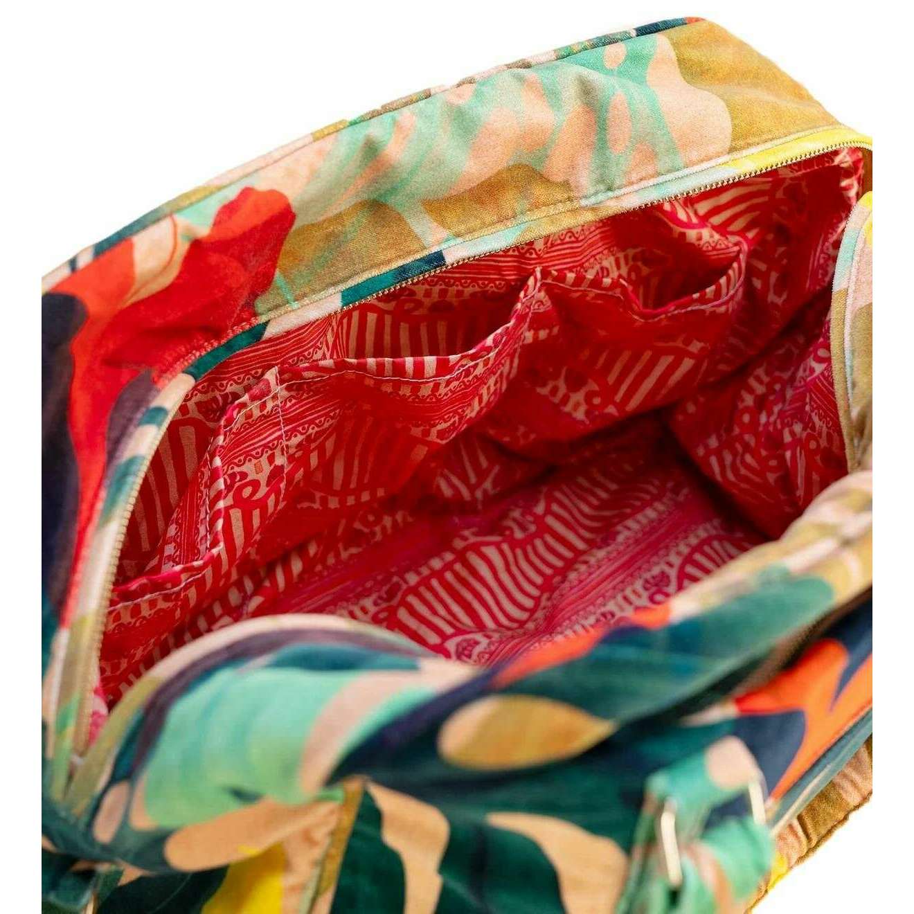 Powder Exotic Leaves Luxe Weekend Bag - Beige/Red/Green - Image 4