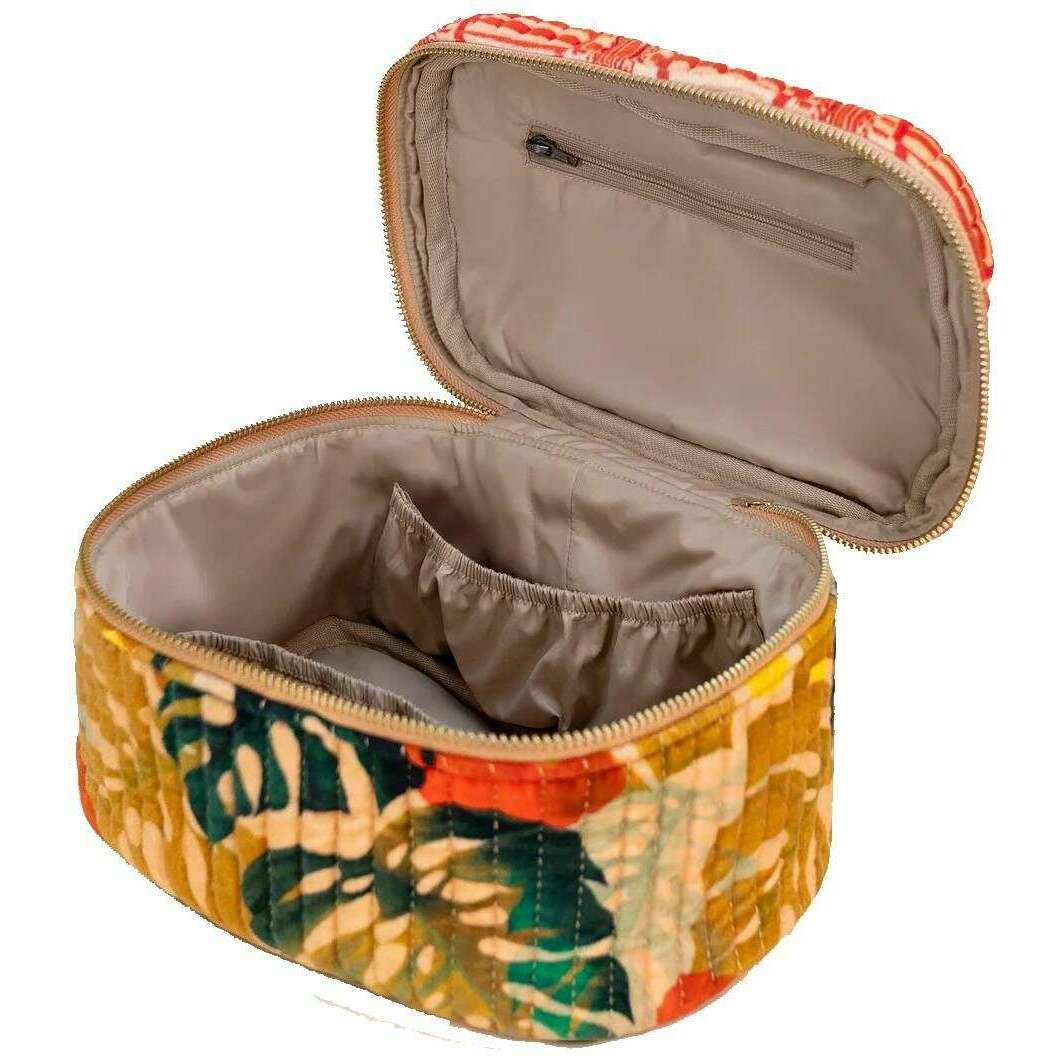 Powder Exotic Leaves Quilted Vanity Case - Red/Green/Beige - Image 2