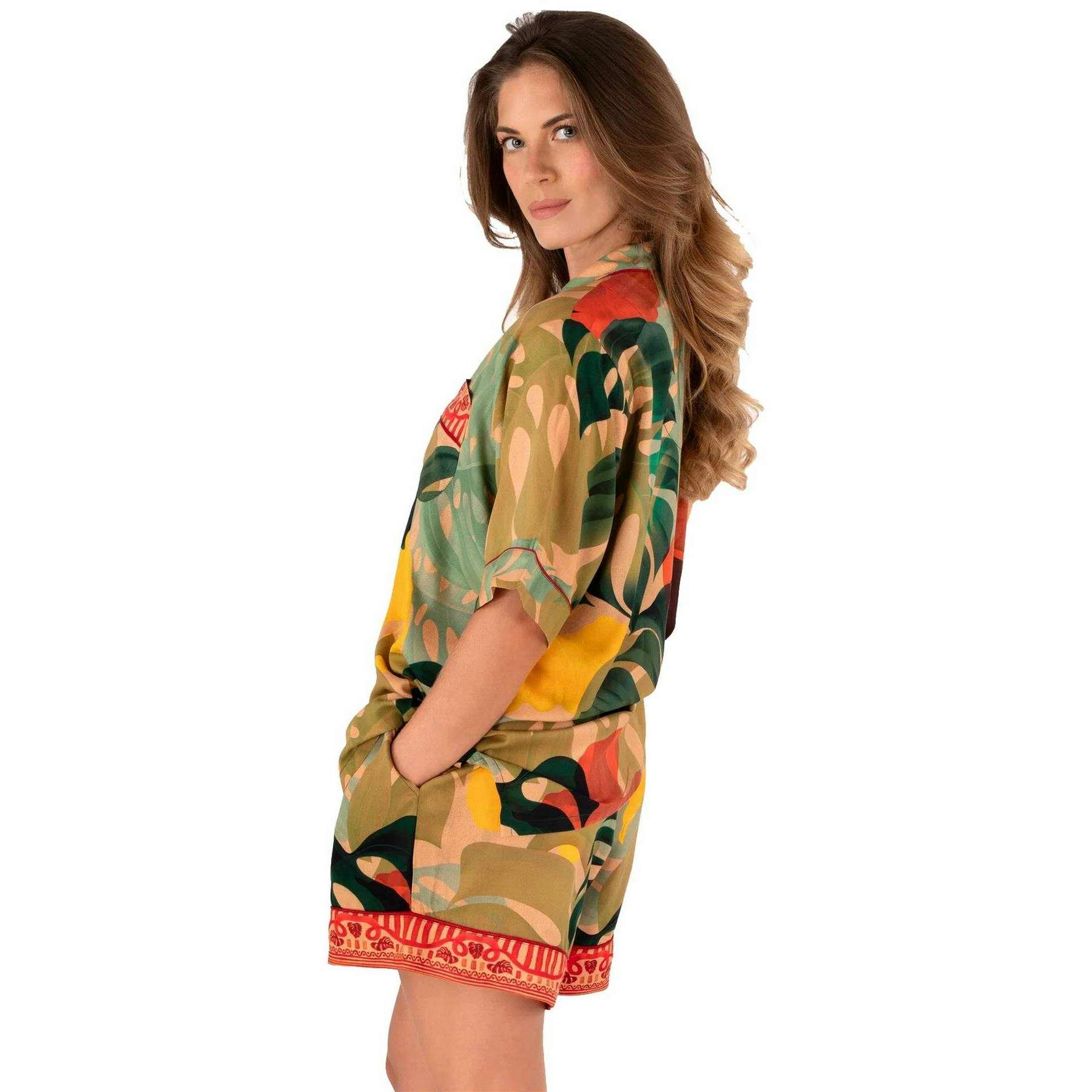 Powder Exotic Leaves Short Pyjamas - Green/Beige/Yellow - Image 2
