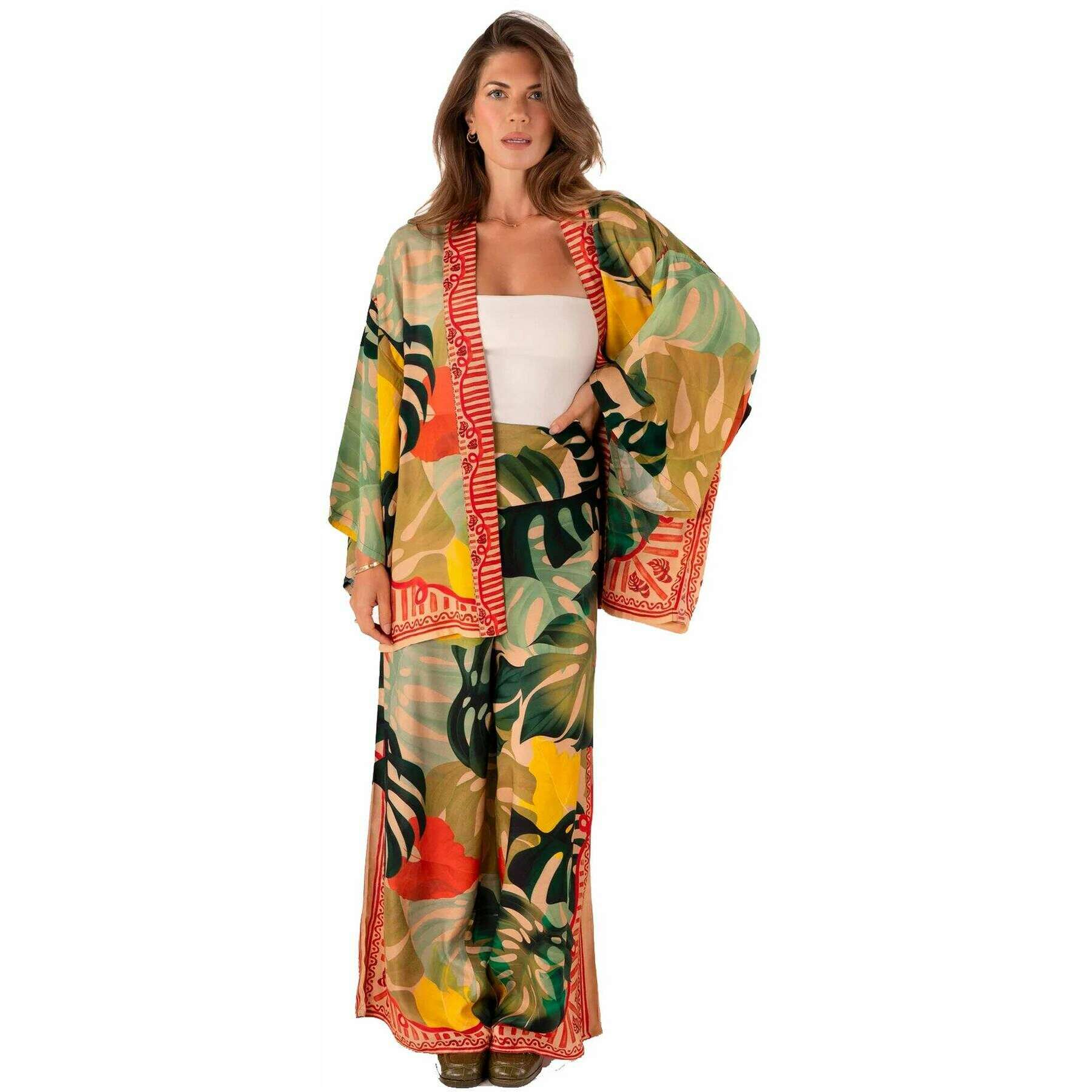 Powder Exotic Leaves Trousers - Green/Beige/Yellow - Image 2